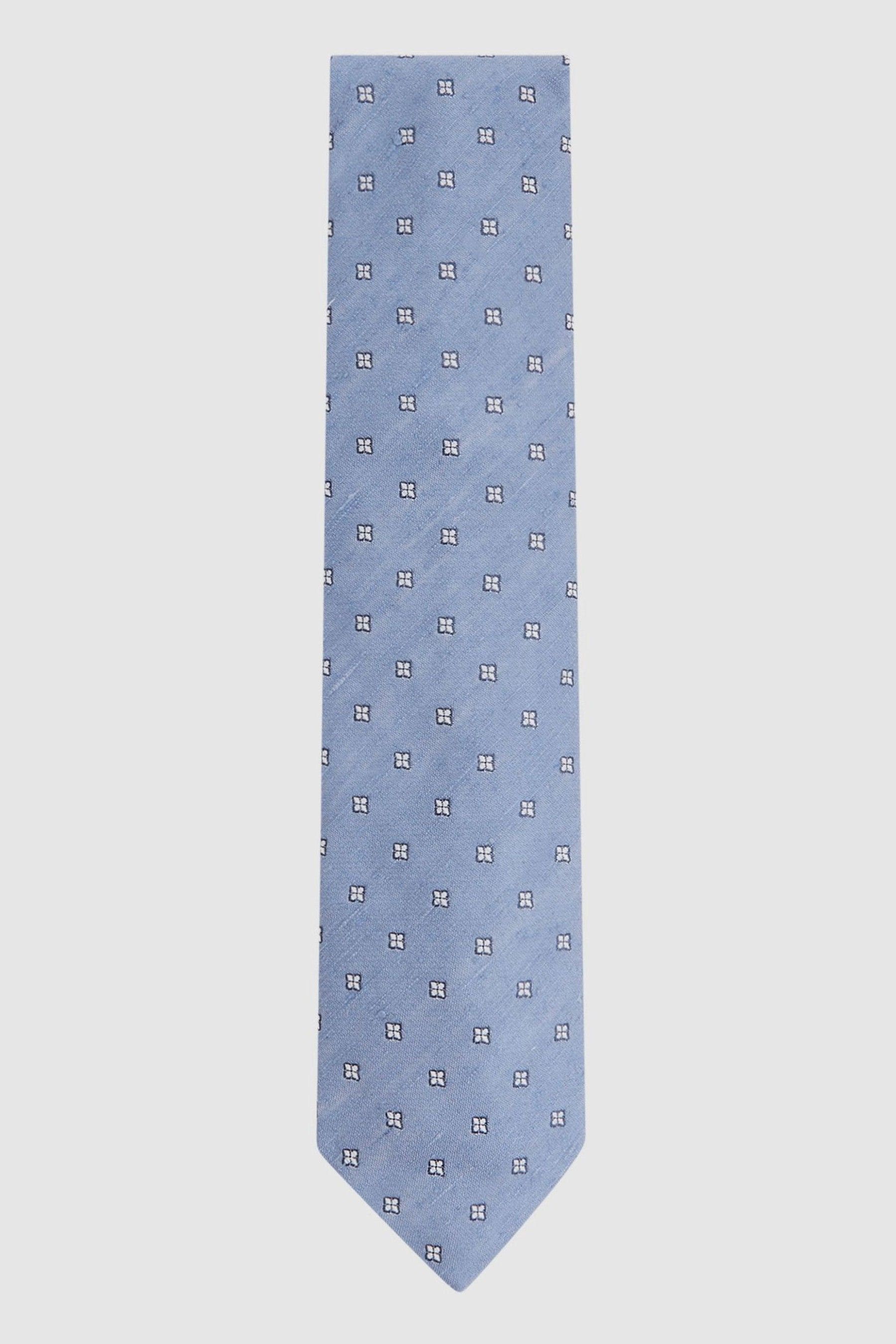 Reiss Trevi - Sky Blue Silk Blend Textured Floral Print Tie,