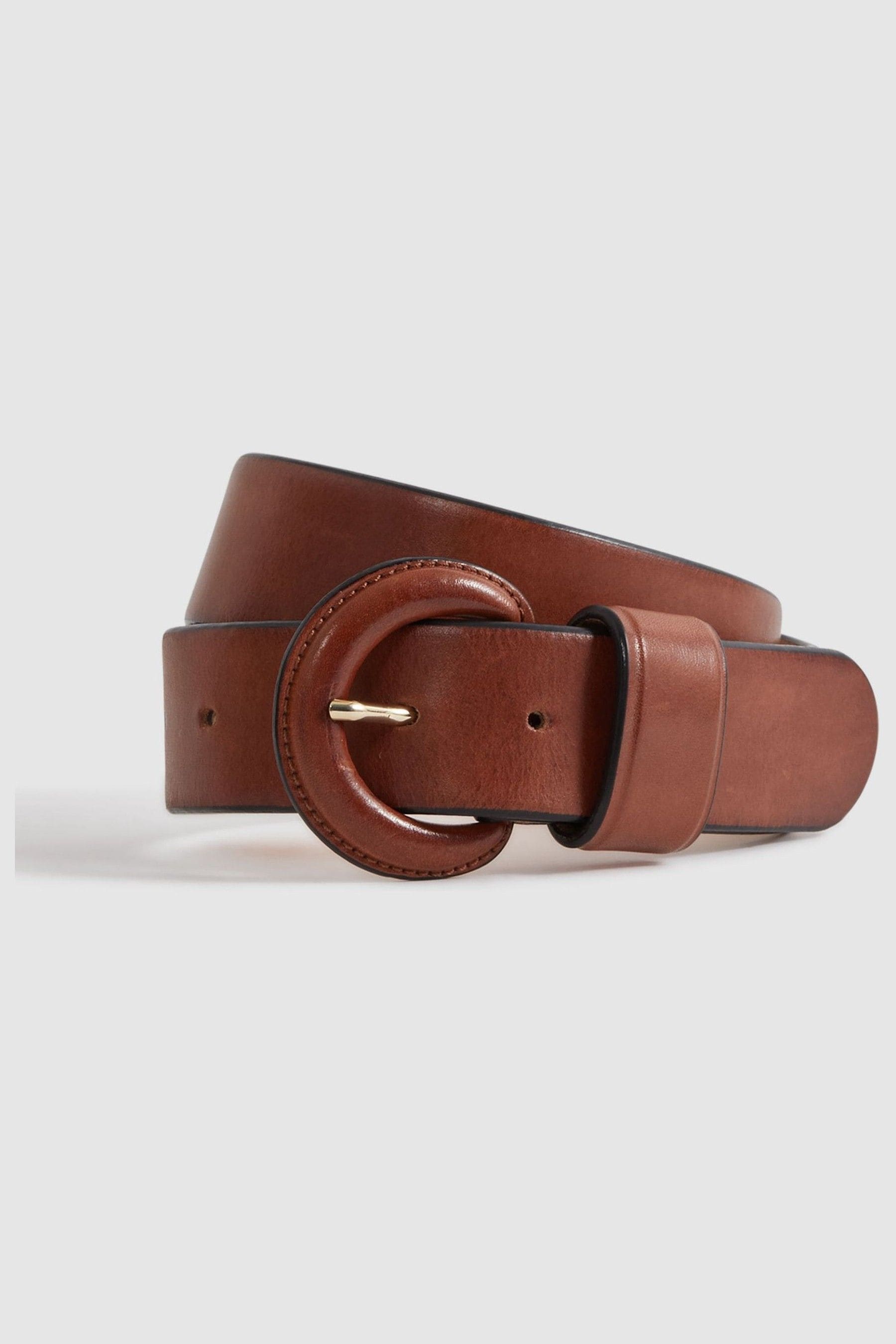 Reiss Nina - Tan Leather Round Buckle Belt, S