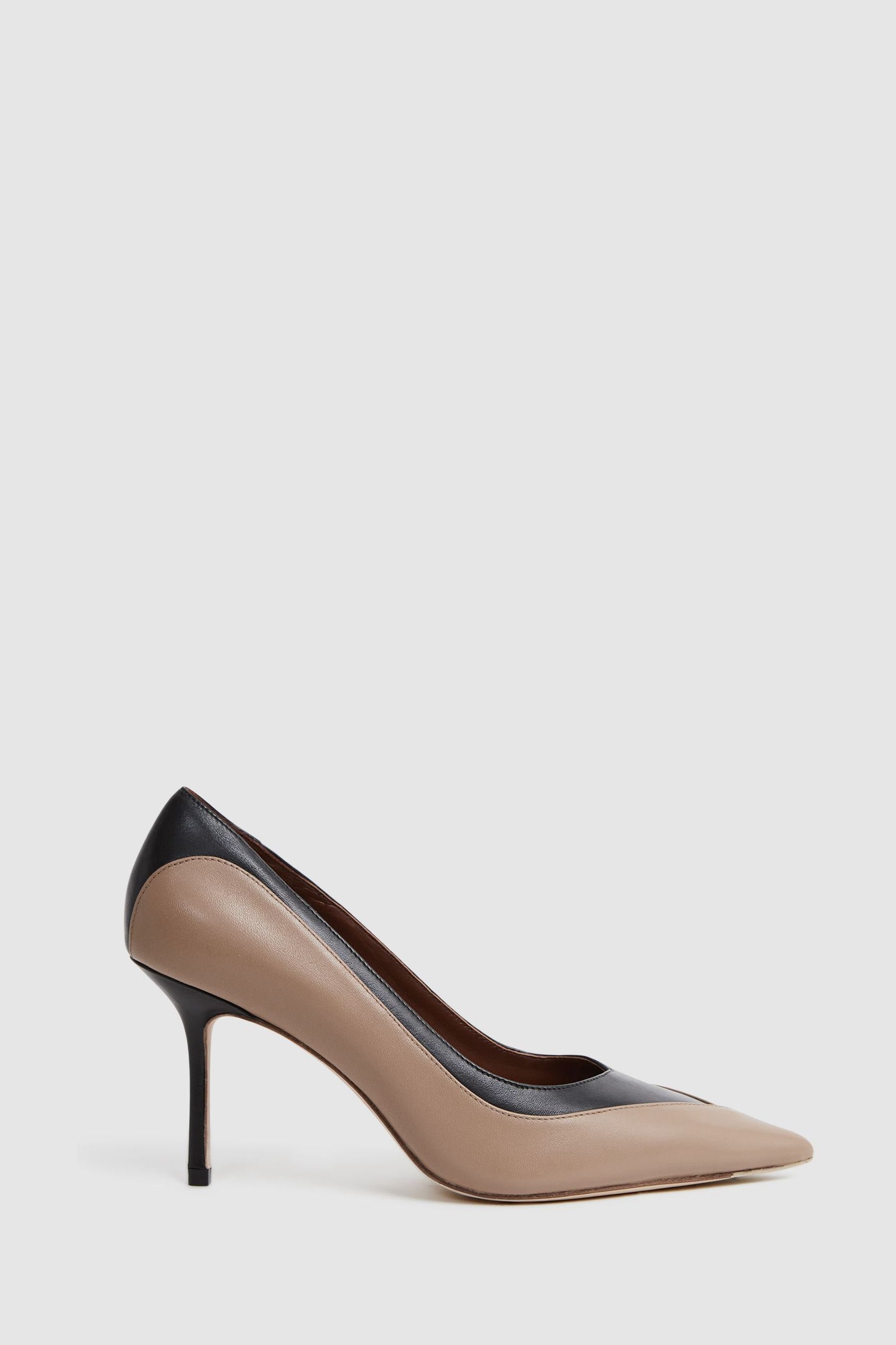 Reiss Gwyneth - Camel/black Leather Contrast Court Shoes, Uk 8 Eu 41