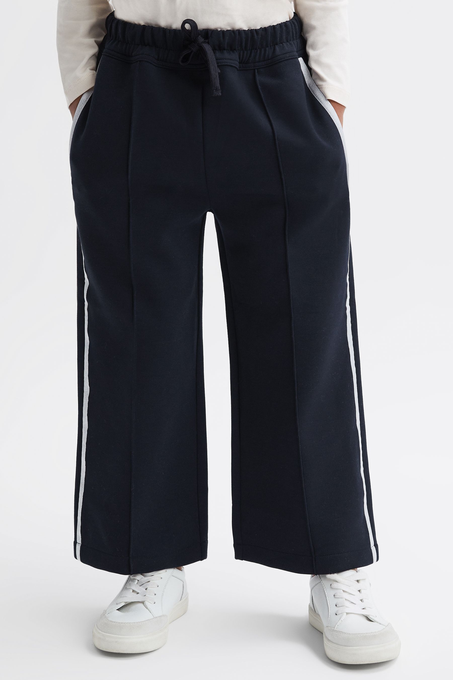 Reiss Tayana Wide Leg Joggers Polyester Stripe, Navy Size: 12