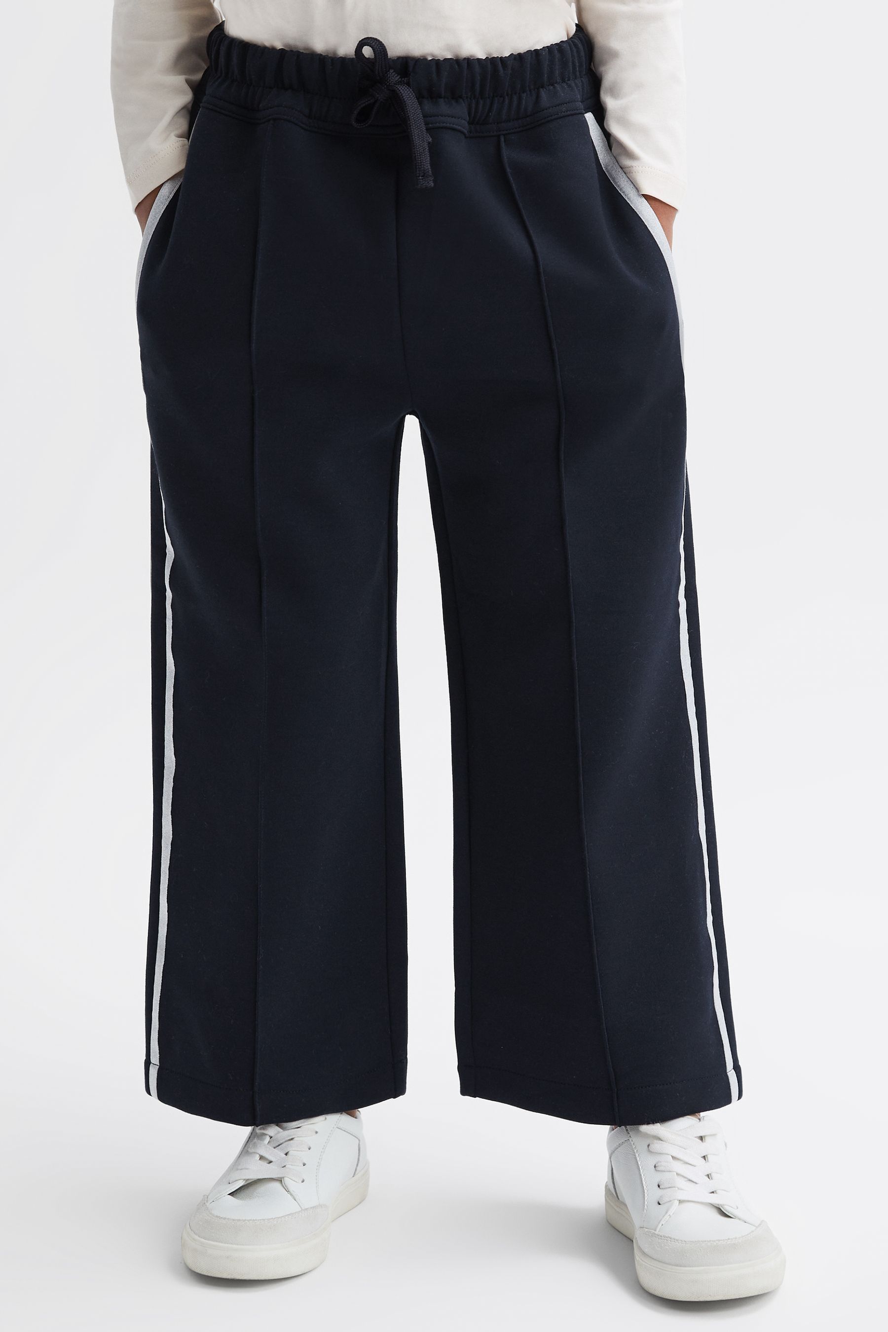 REISS TAYANA - NAVY SENIOR WIDE LEG SIDE STRIPE JOGGERS, UK 10-11 YRS