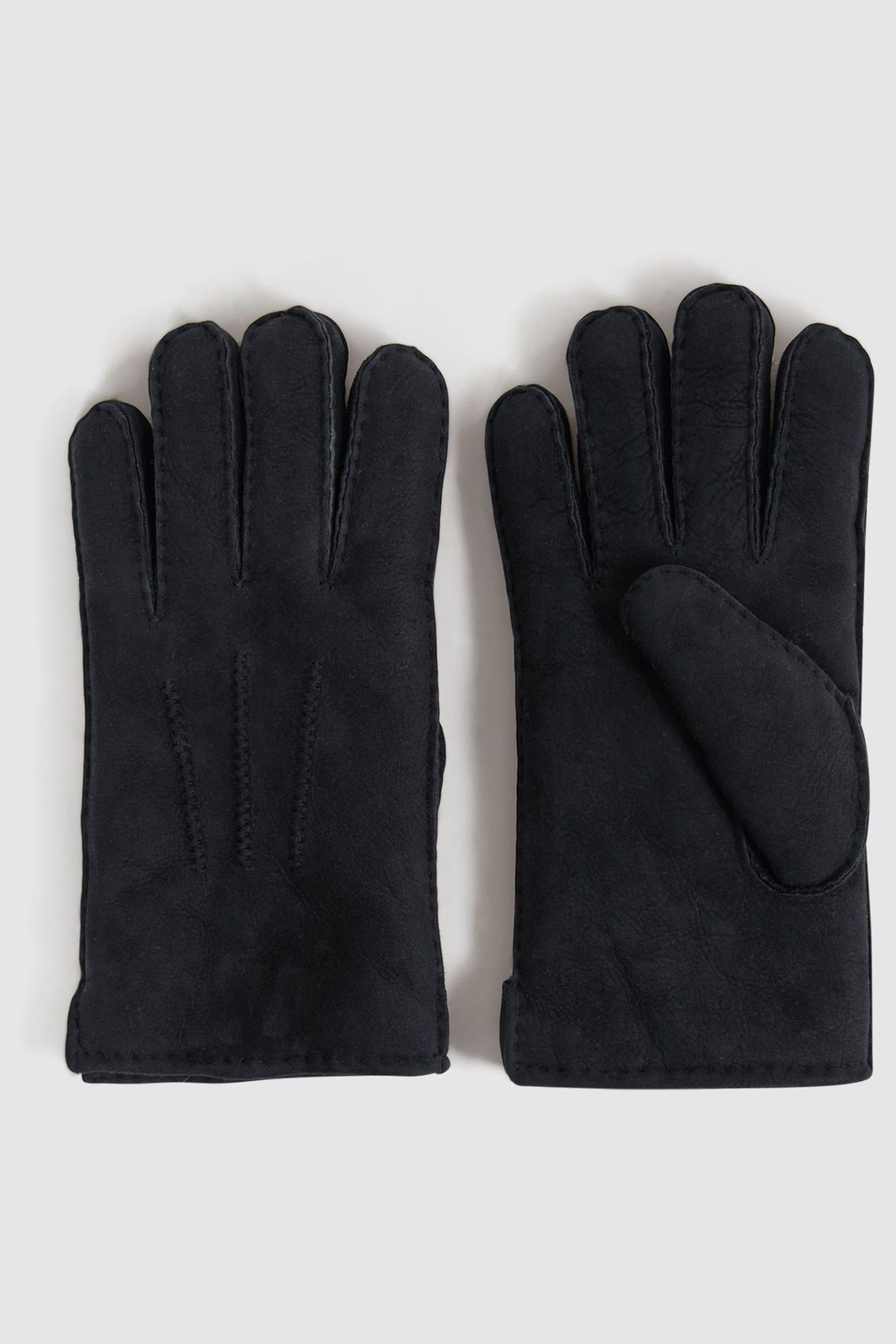 Reiss Aragon - Black Suede Shearling Gloves, M