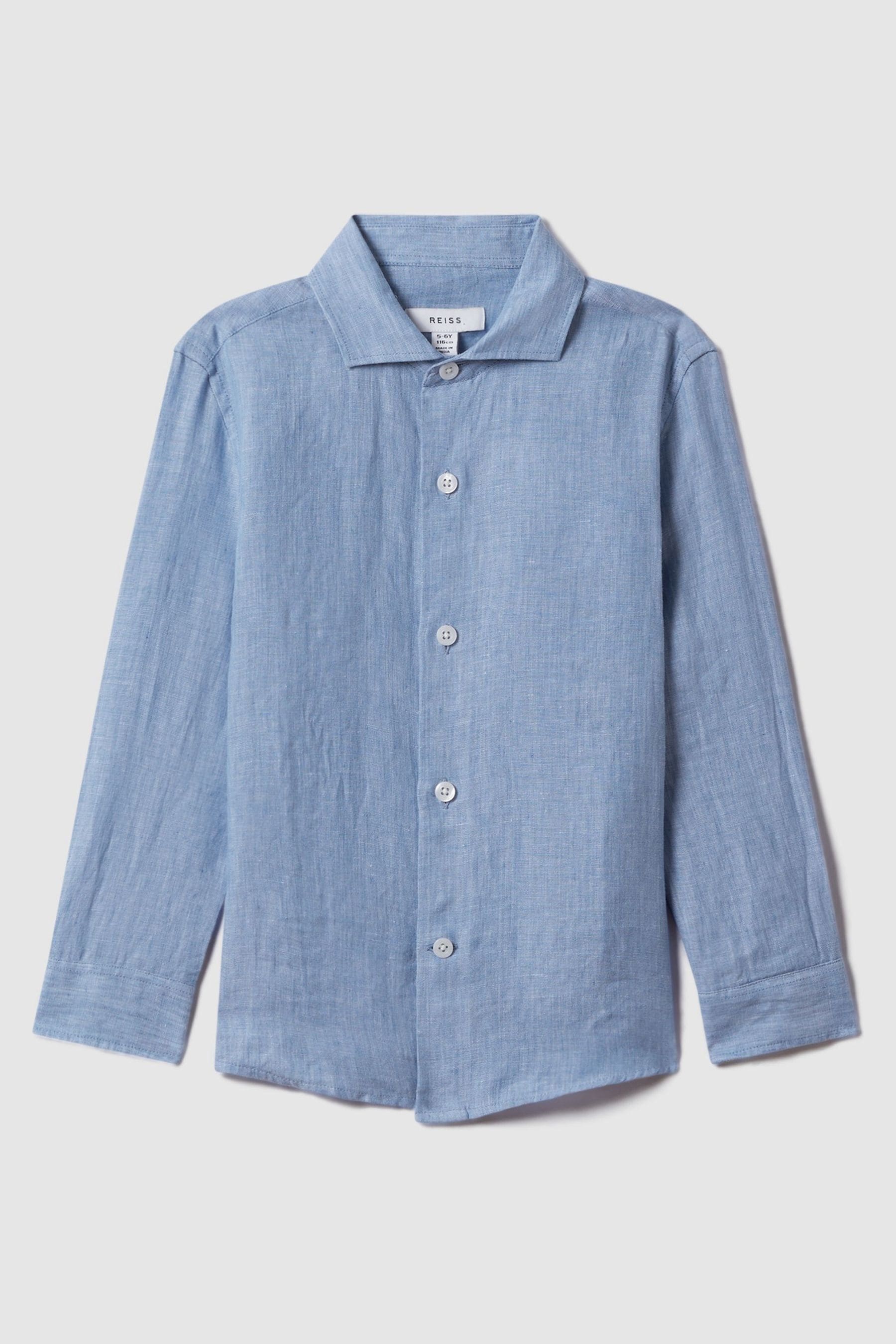 Reiss Kids' Ruban - Sky Blue Linen Cutaway Collar Shirt, Uk 13-14 Yrs
