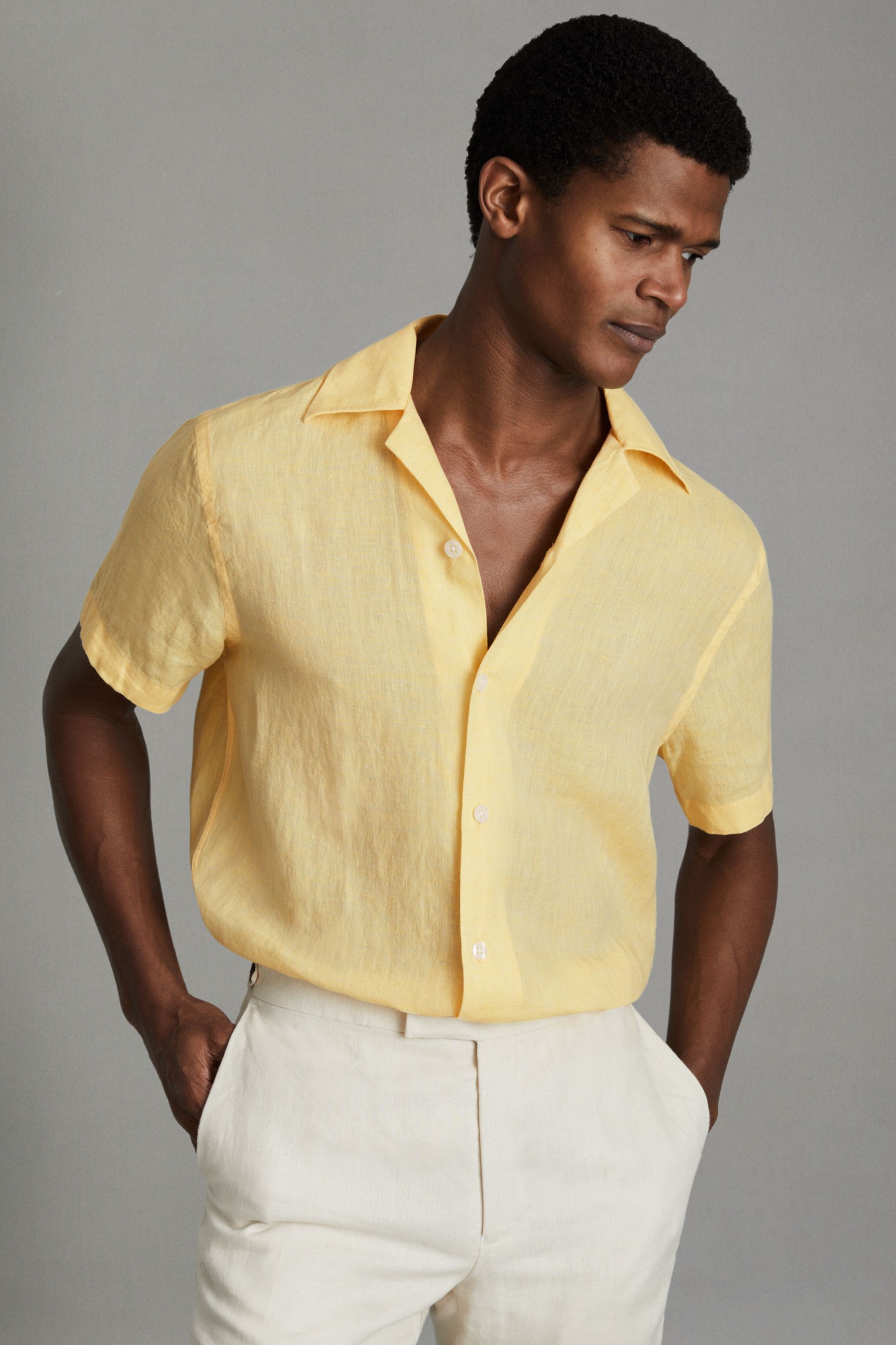 Shop Reiss Beldi - Melon Relaxed Linen Cuban Collar Shirt, Xxl