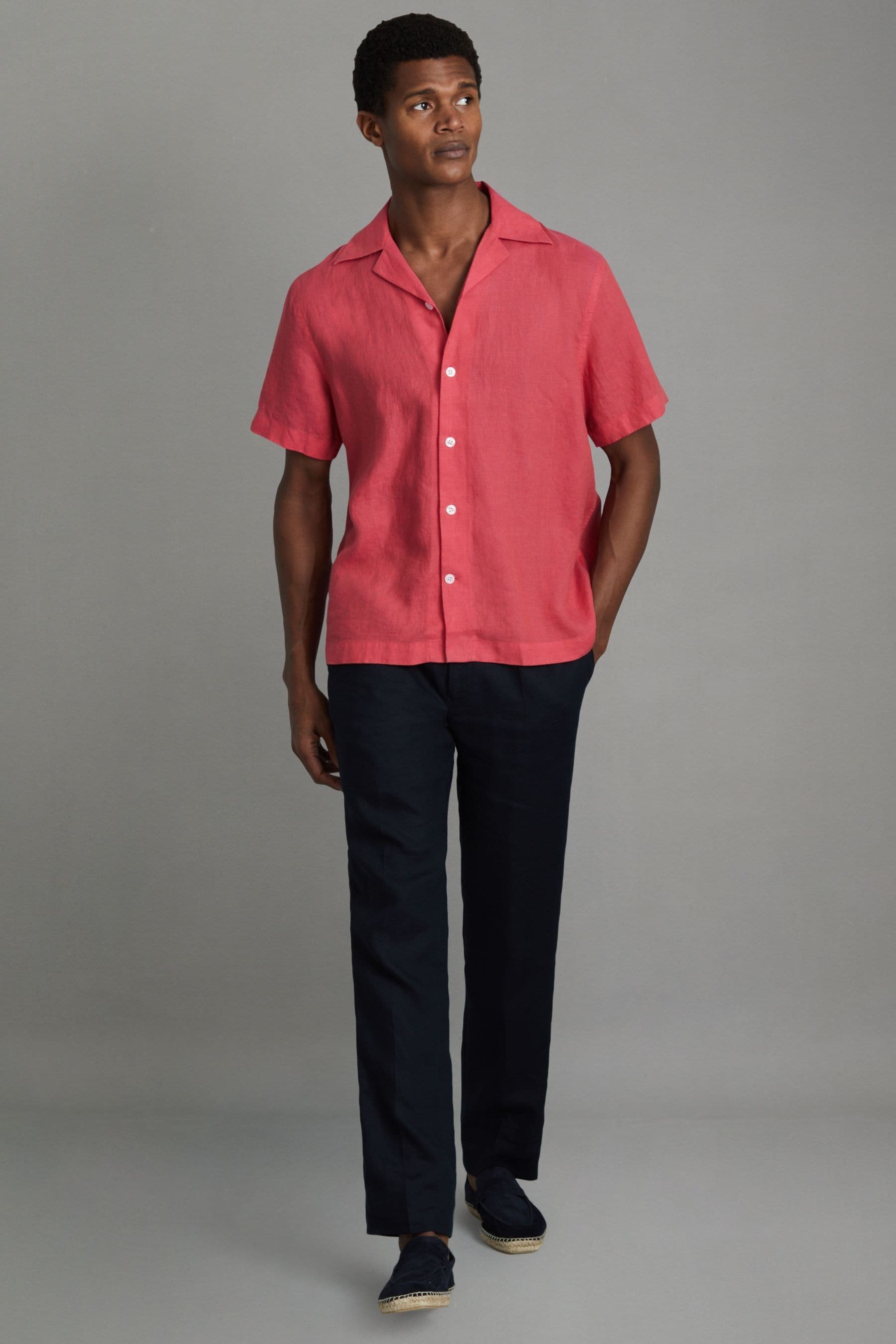 Shop Reiss Beldi - Coral Relaxed Linen Cuban Collar Shirt, S