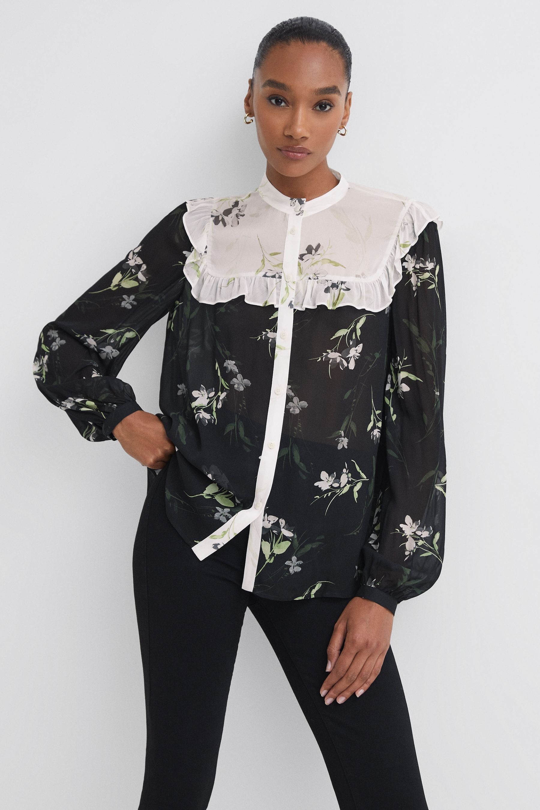 Florere Blouse Nylon Floral, Black Size: 10