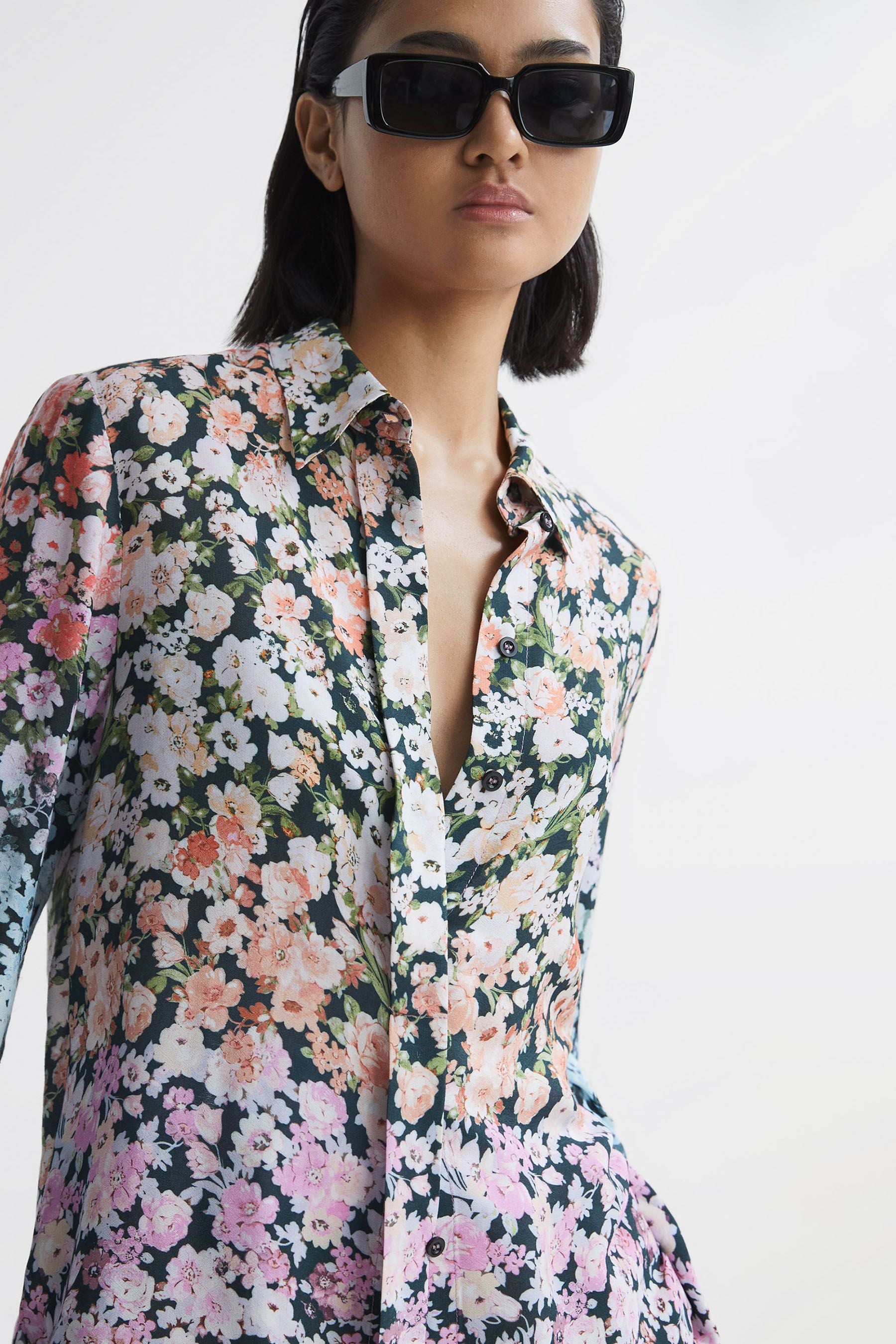 Shop Reiss Serena - Multi Floral Print Concealed Button Shirt, Us 2