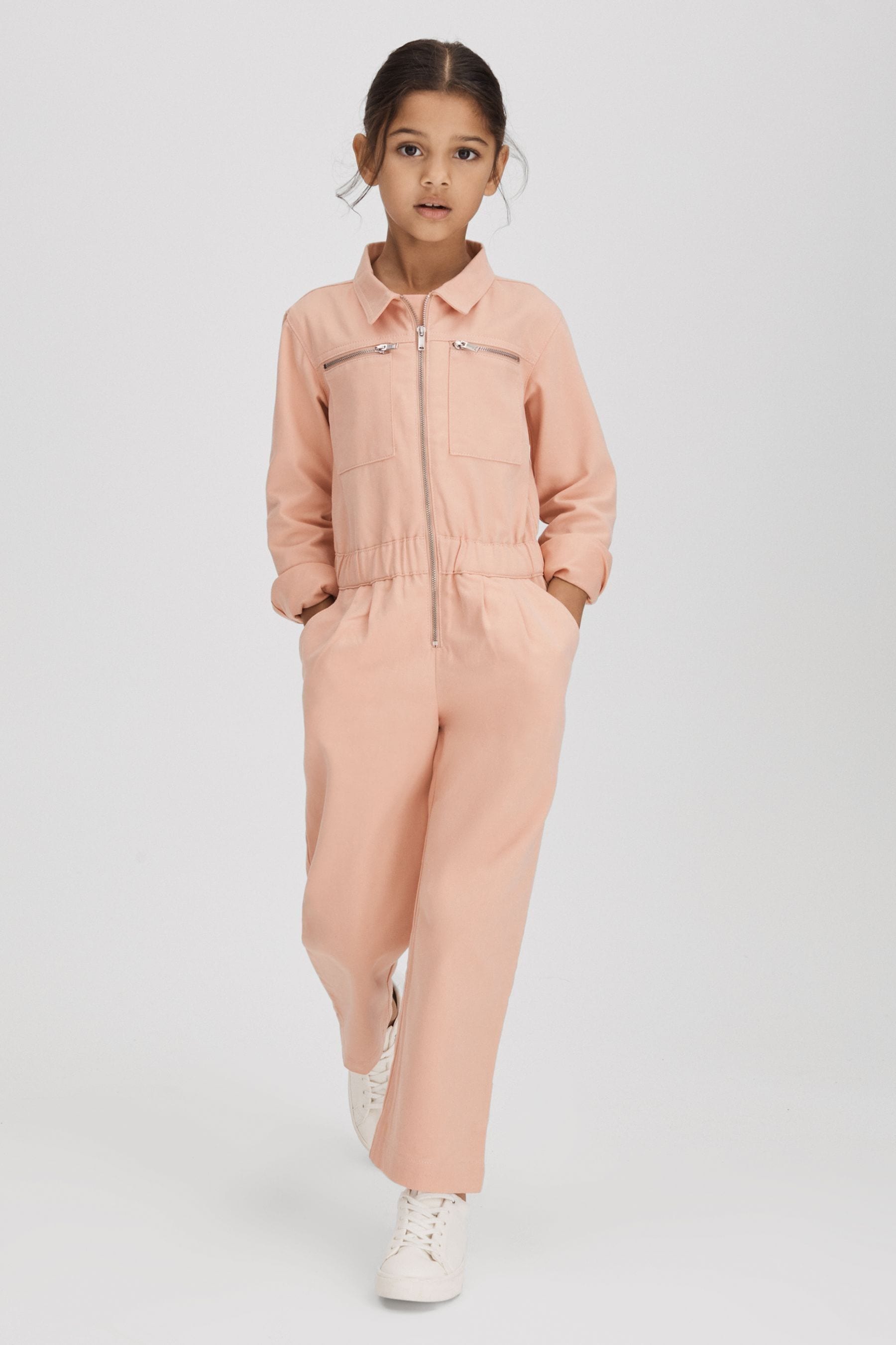Shop Reiss Penelope - Pink Junior Denim Jumpsuit, Uk 7-8 Yrs
