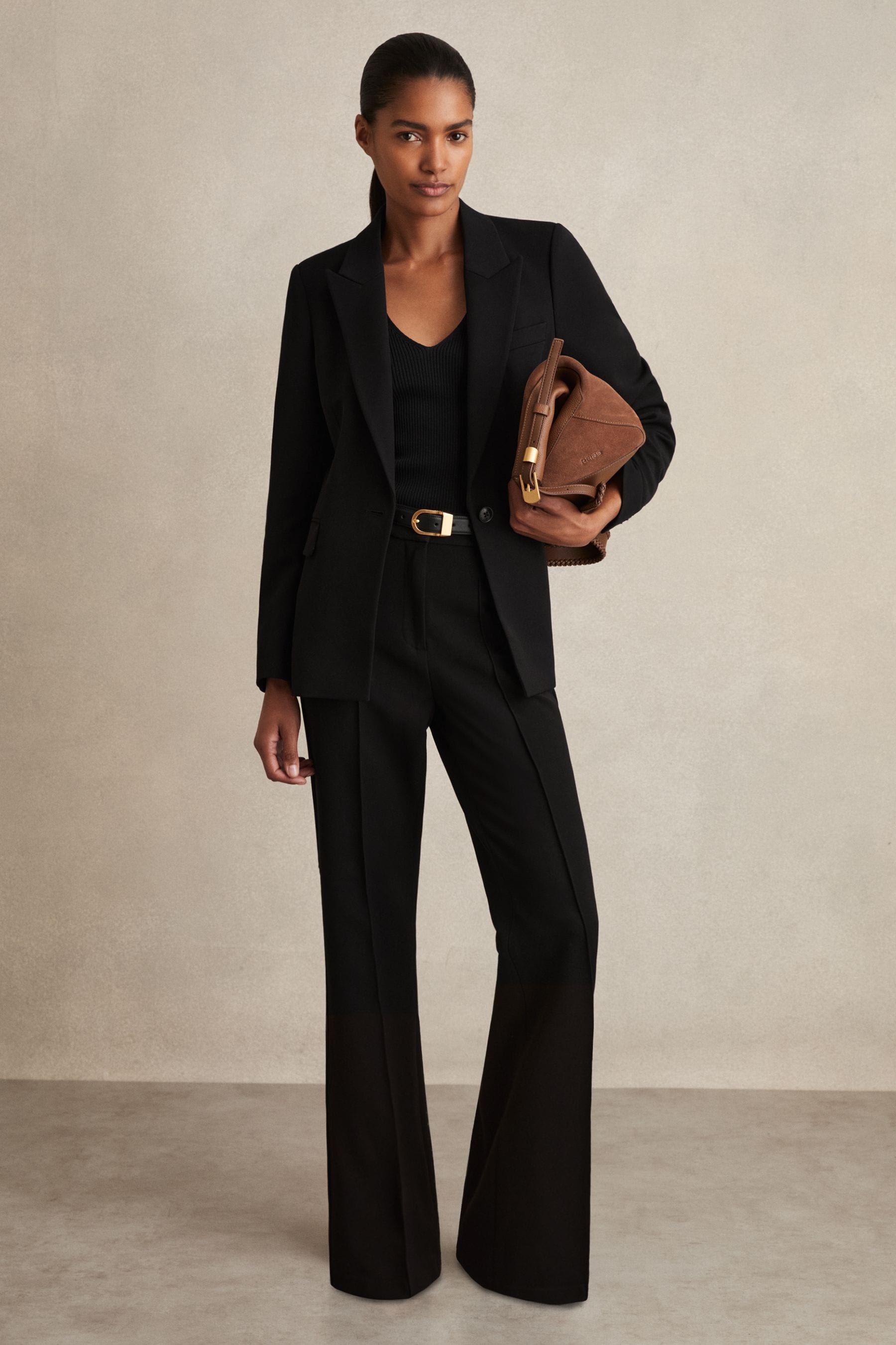 Reiss Gabi - Black Petite Flared Suit Trousers, Us 6