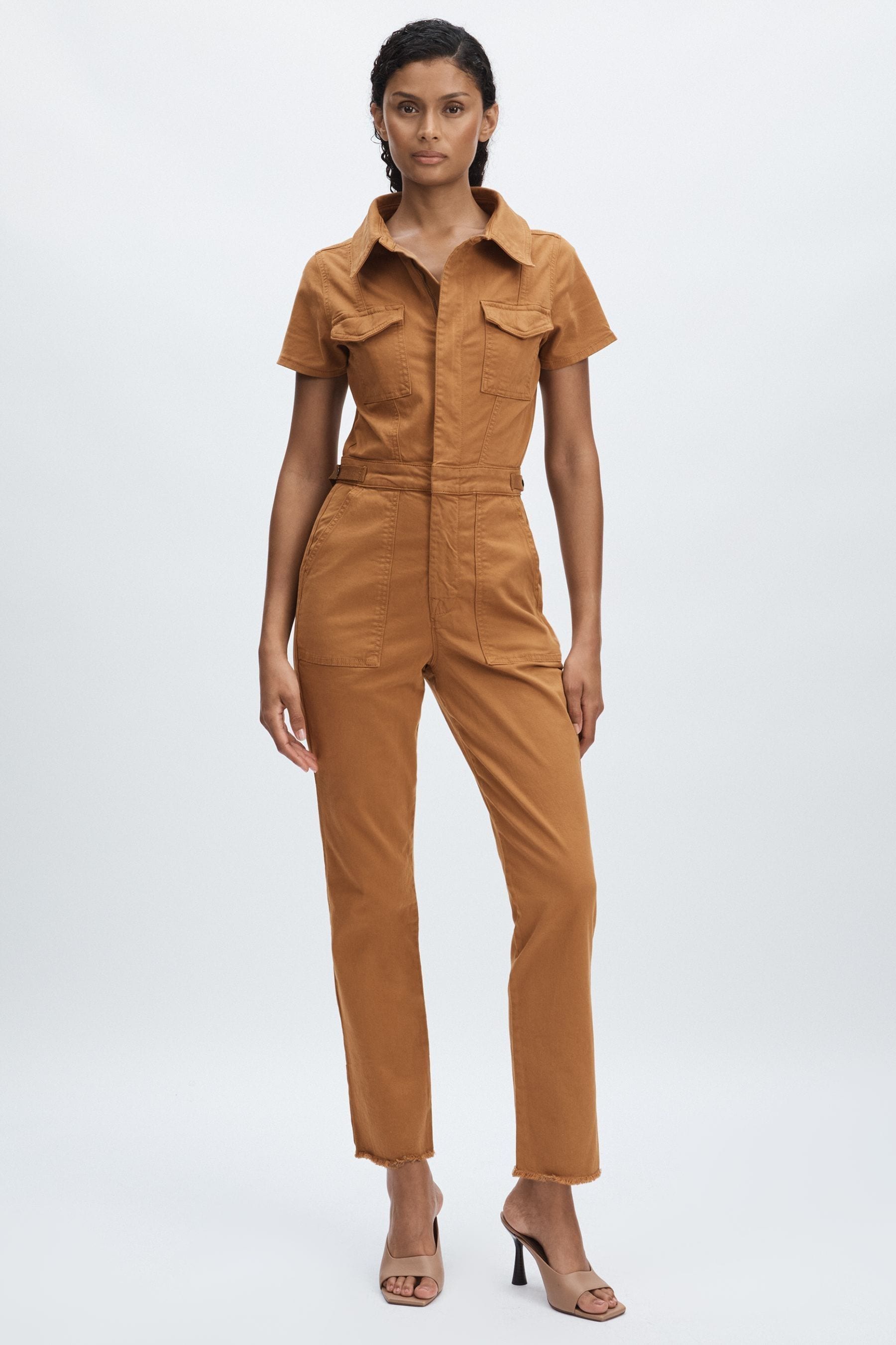 Good Tan Twill Utility Straight-Leg Jumpsuit, XS