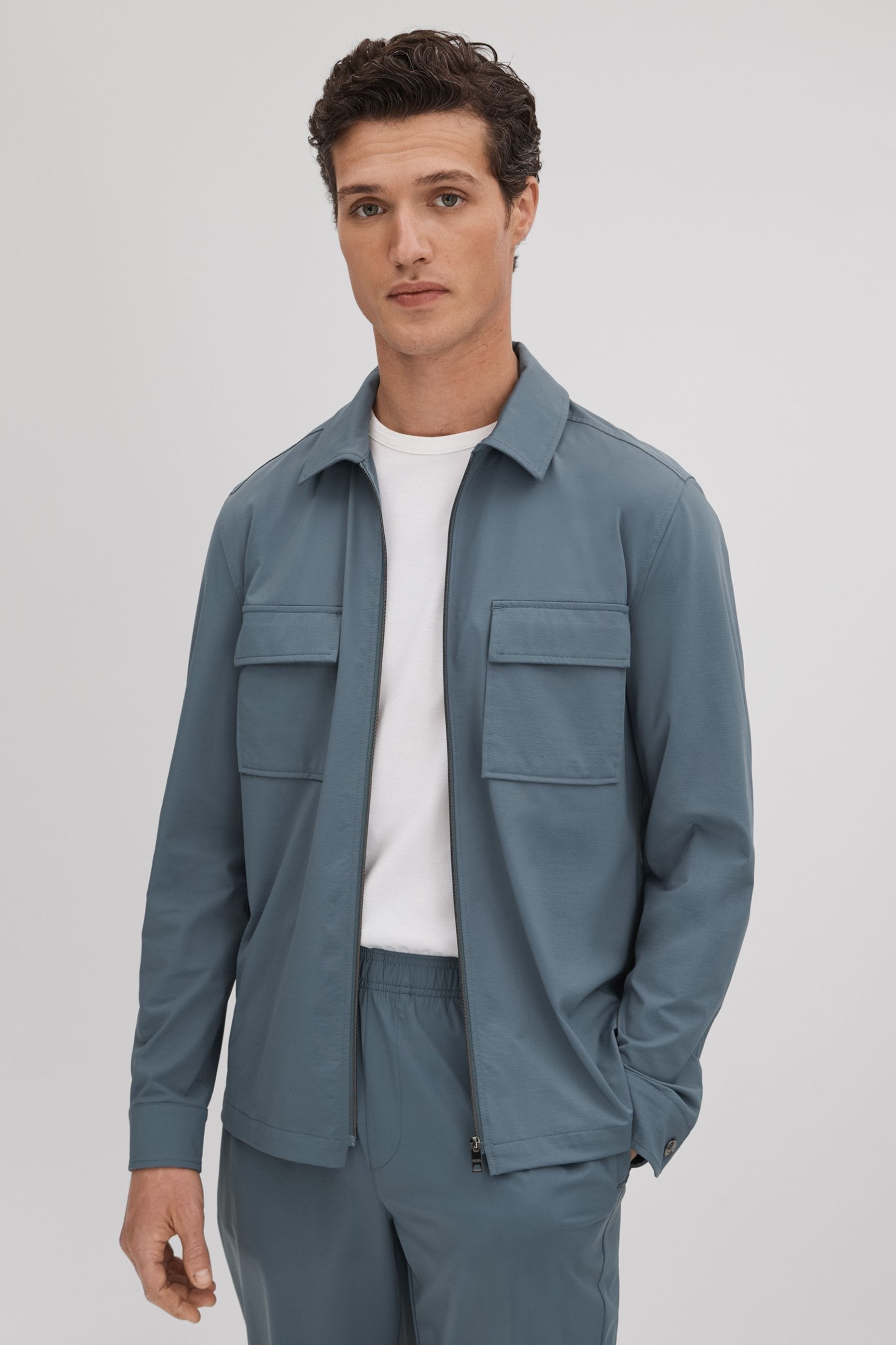 Shop Reiss Hylo - Steel Blue Technical Zip-through Jacket, Xs
