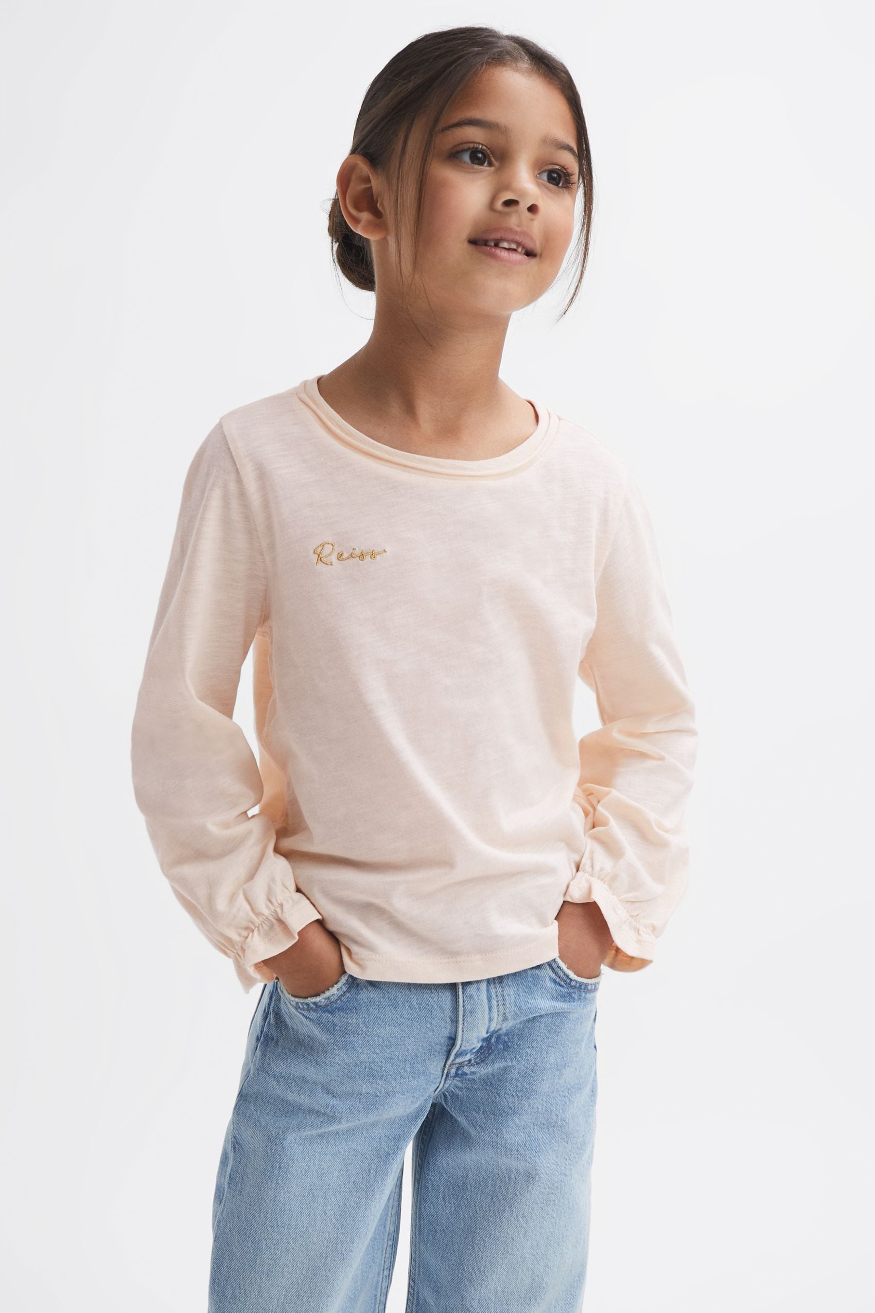 Reiss Kids' Rain - Ivory Junior Cotton Embroidered T-shirt, Age 4-5 Years