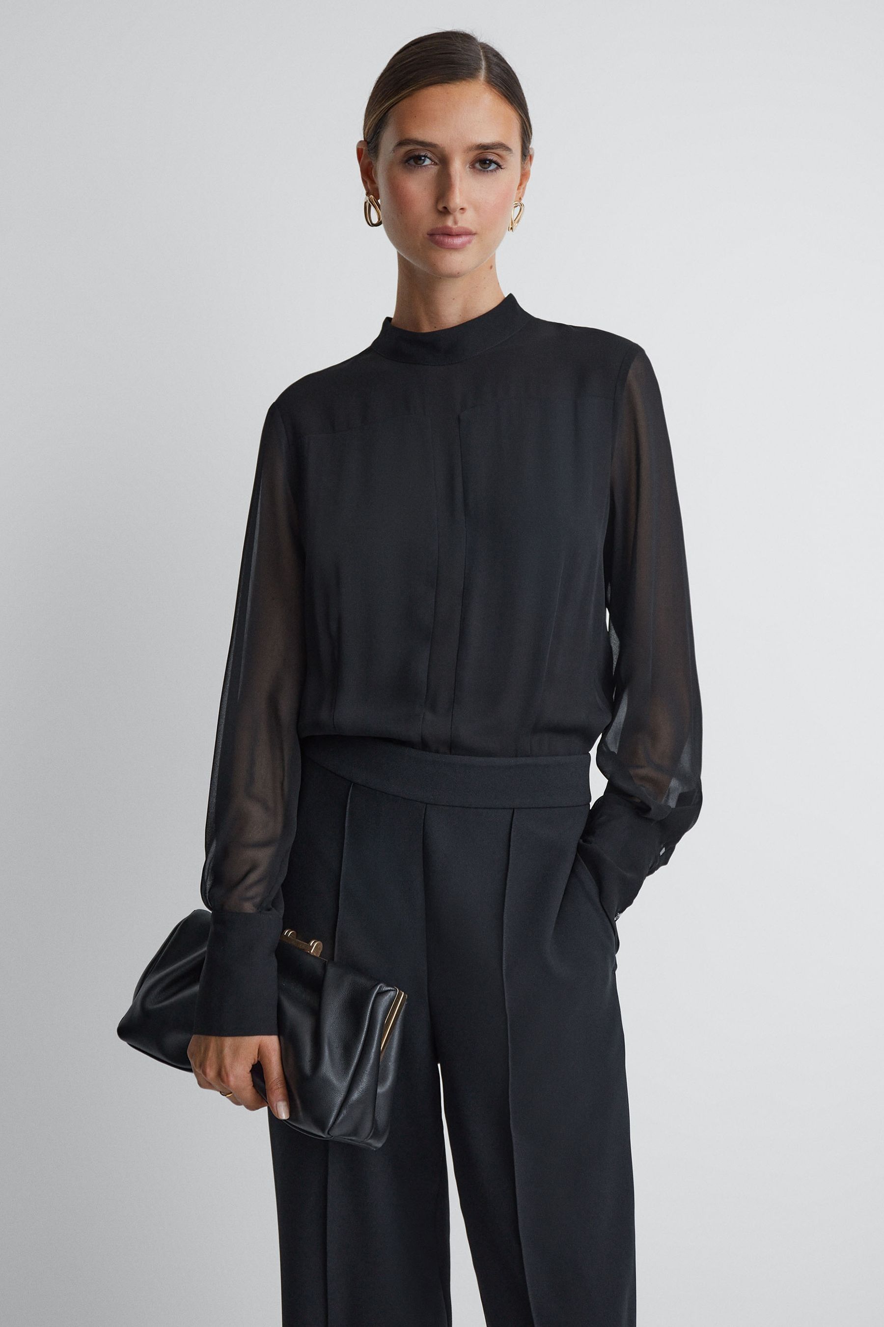 Reiss Magda - Black Sheer Fitted Jumpsuit, Us 4