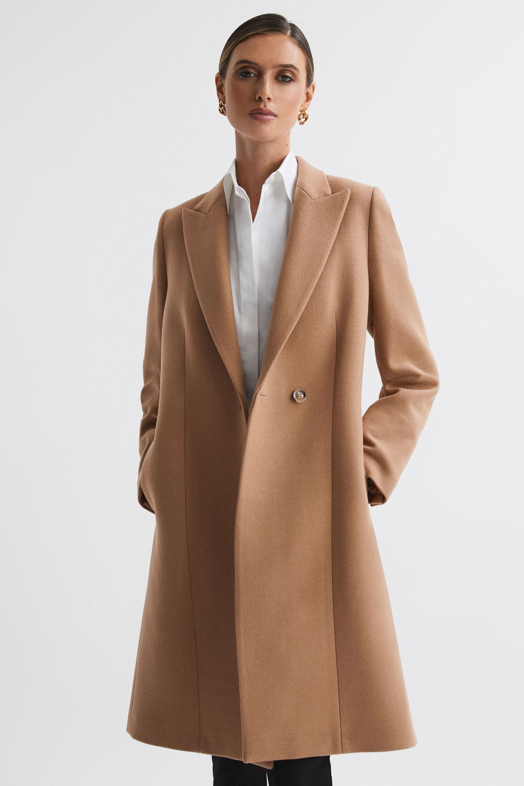 Shop Reiss Arlow - Camel Wool Blend Double Breasted Coat, Us 12
