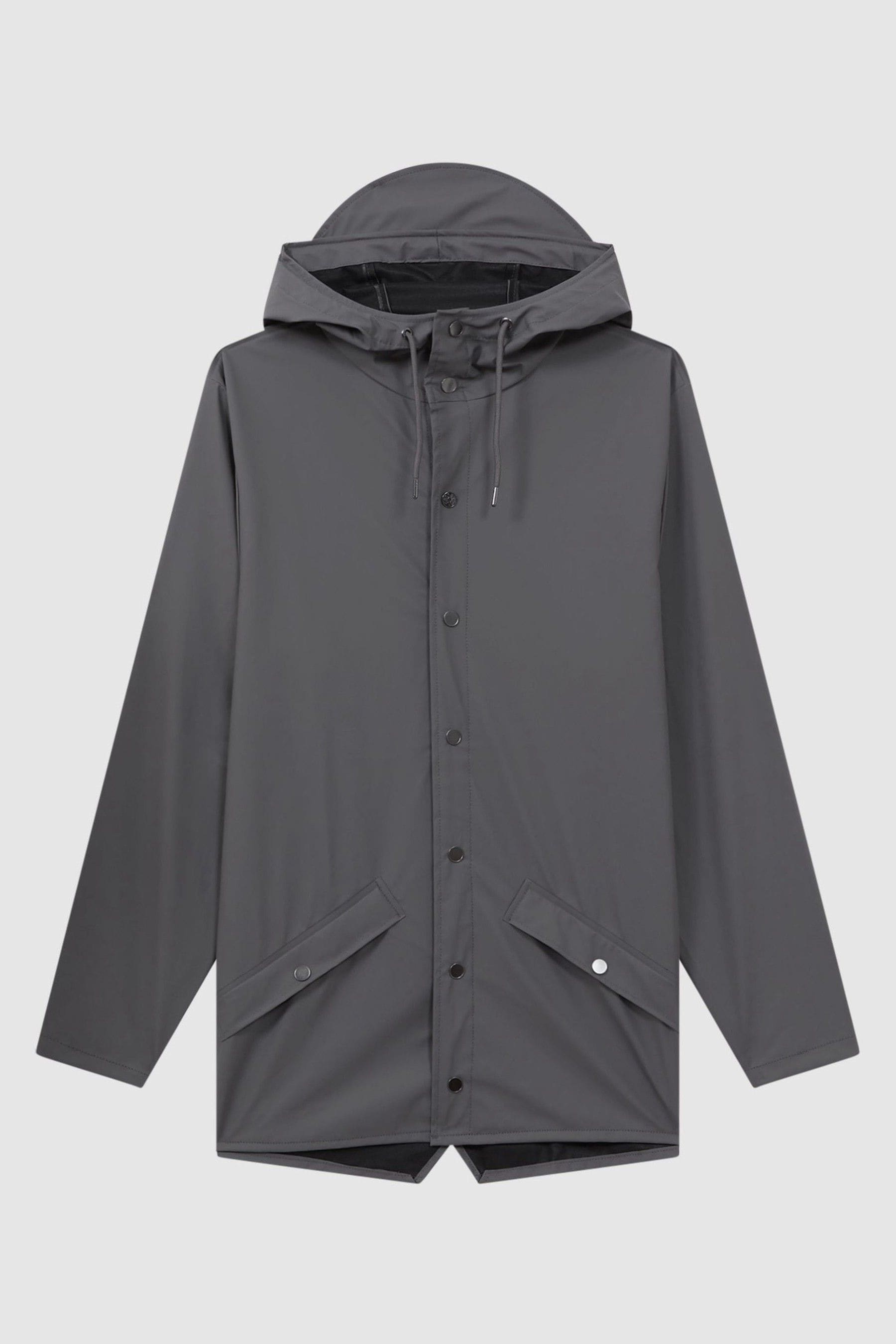 Rains Unisex - Hooded Raincoat Jacket, Grey, Size: XL