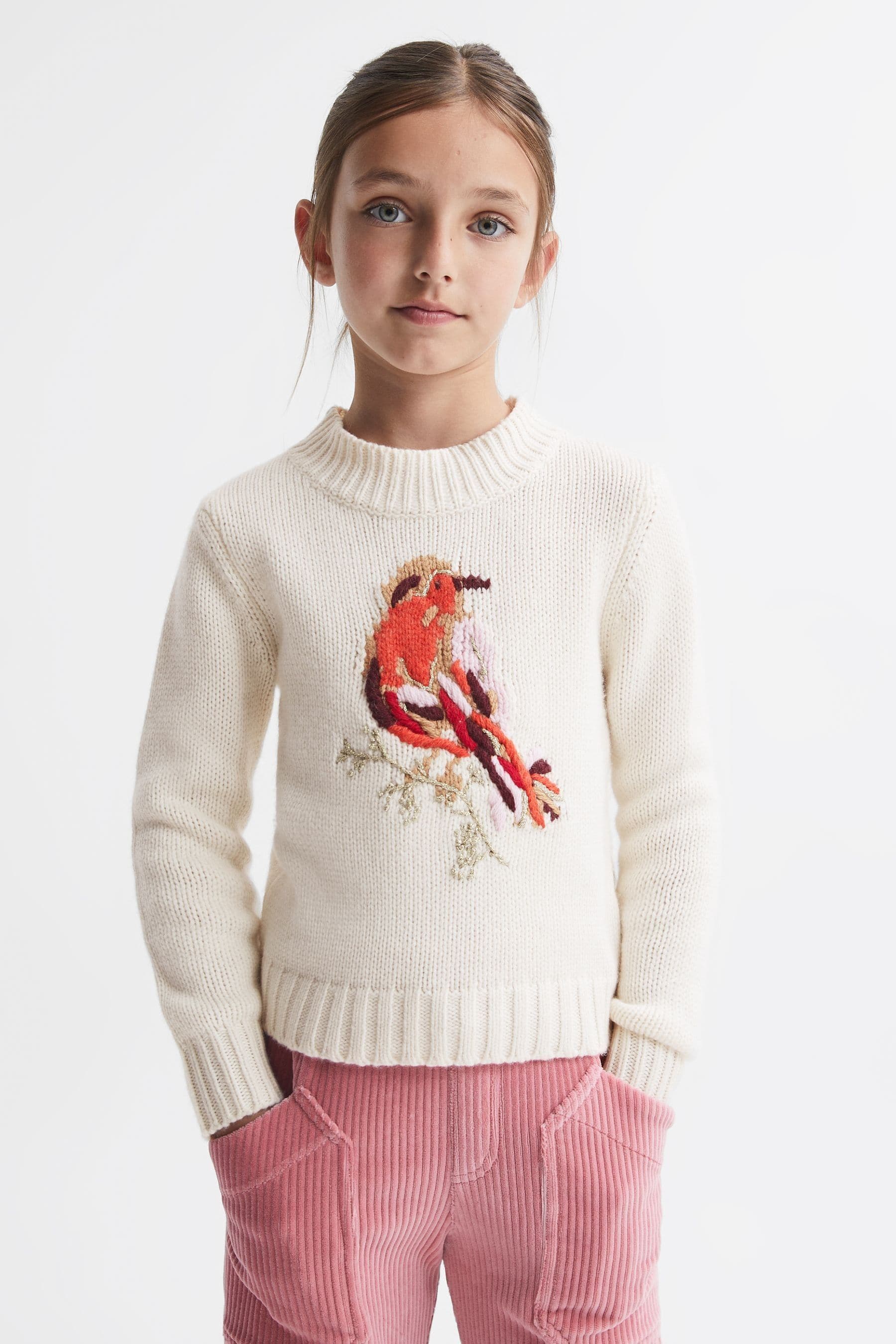 Reiss Kids' River - Ivory Junior Casual Knitted Robin Jumper, Age 8-9 Years