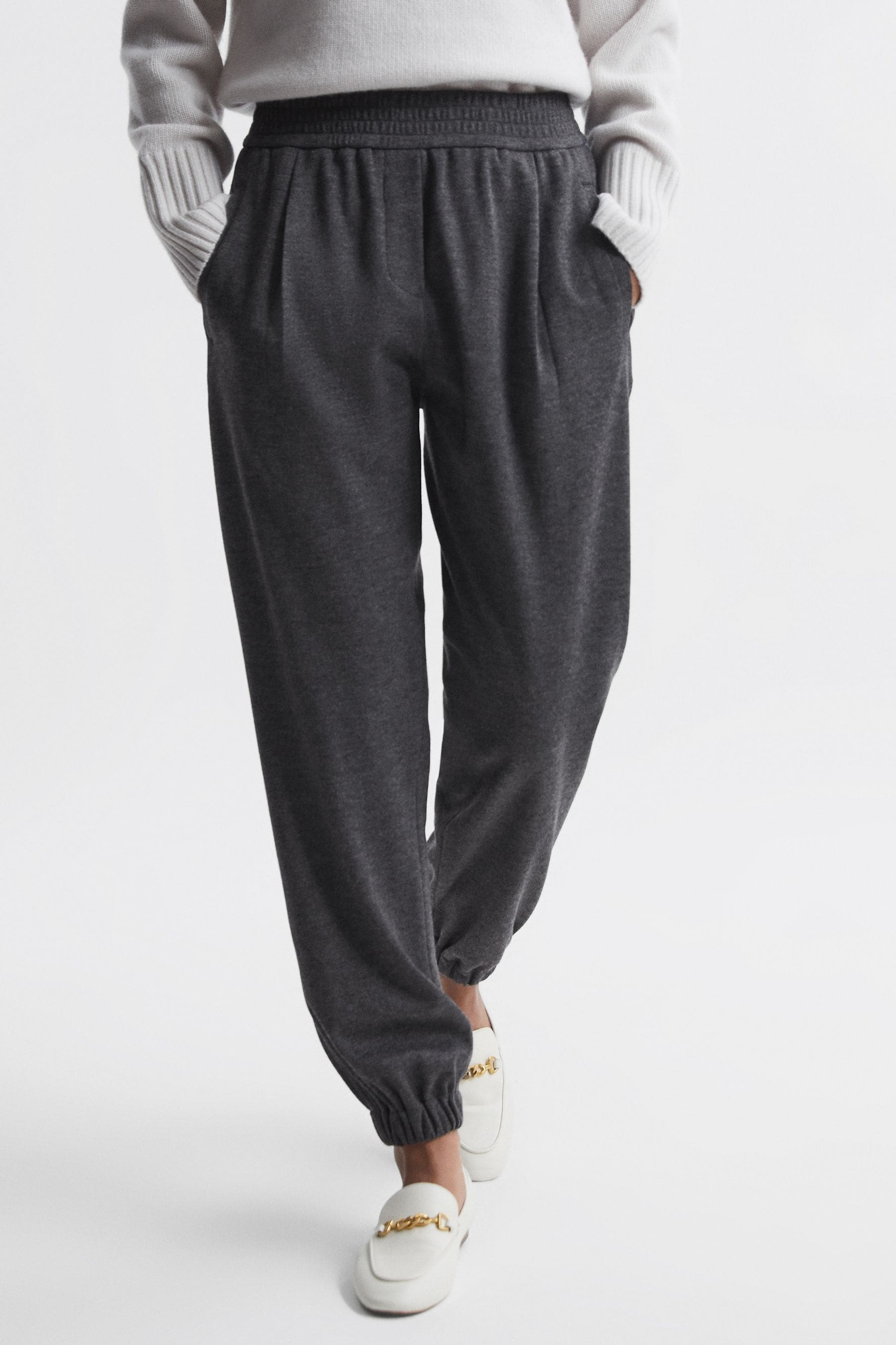 Reiss Karina - Charcoal Wool Elasticated Pleat Front Joggers, Us 4
