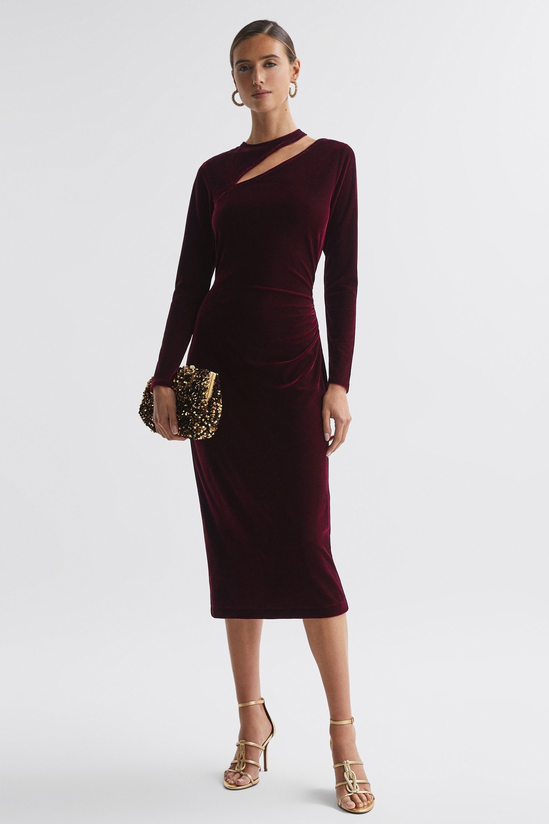 Shop Reiss Macey - Berry Macey Velvet Cut-out Midi Dress, Us 2 In Dark Red