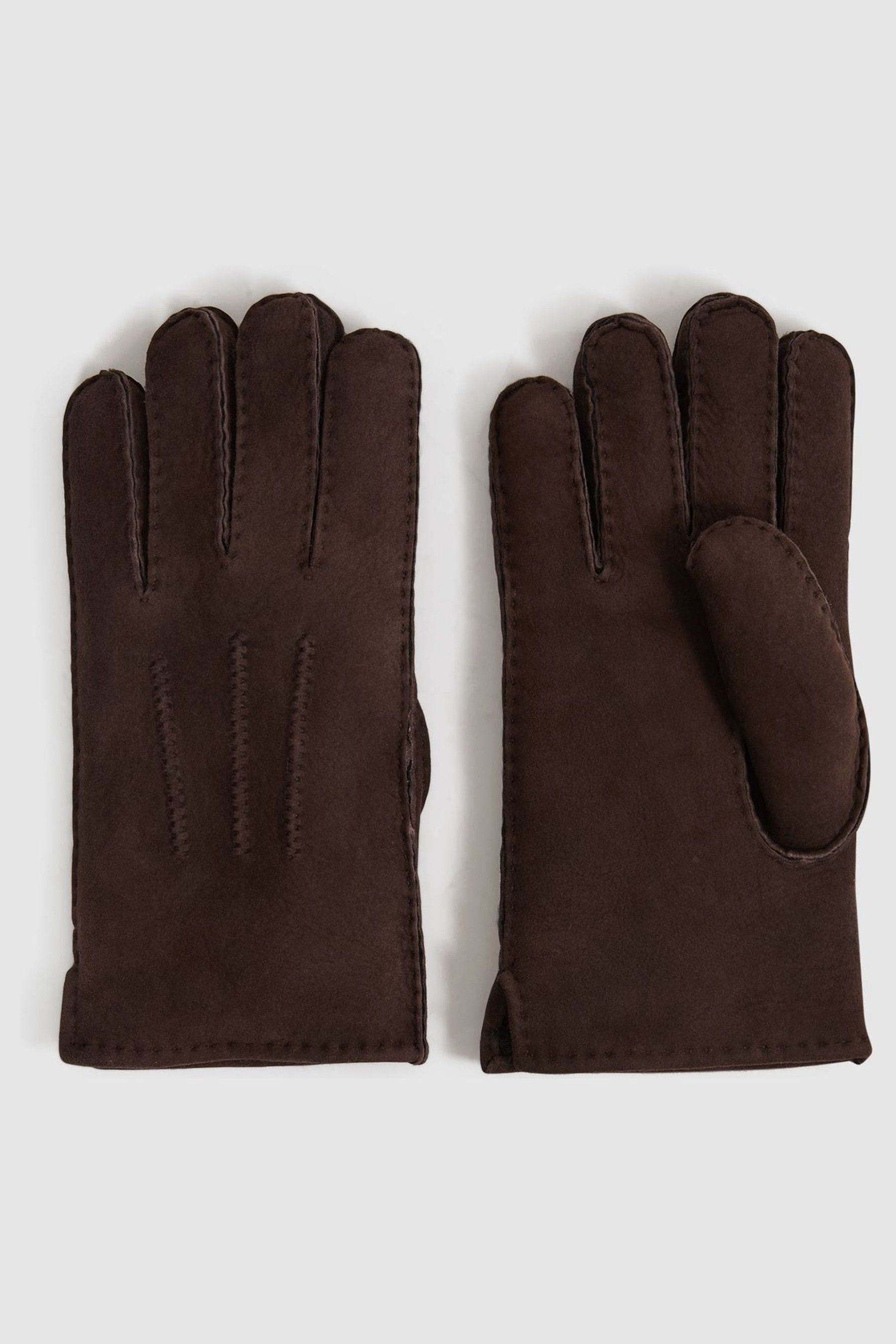 Reiss Aragon - Chocolate Aragon Suede Shearling Gloves, M