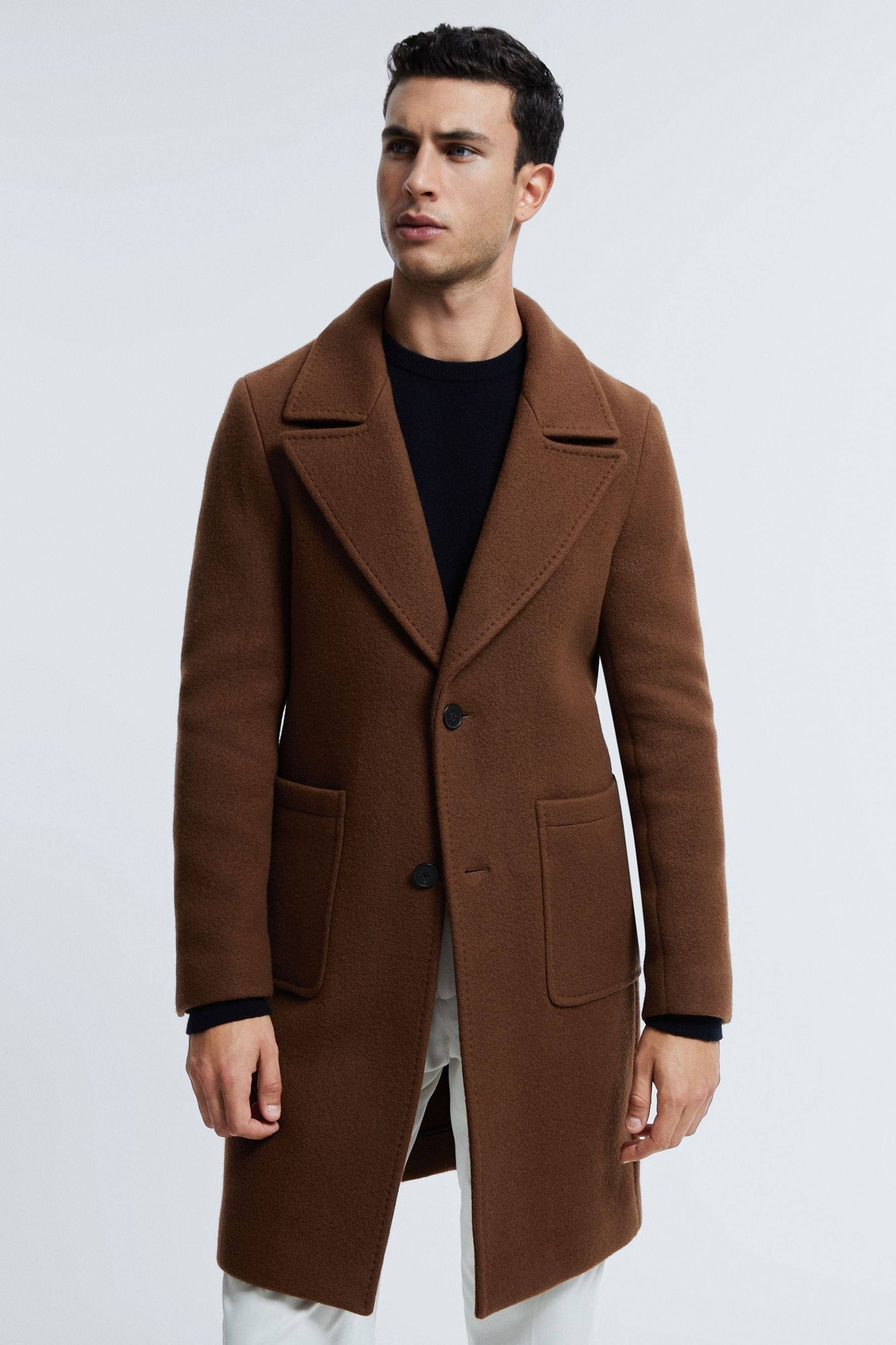 Atelier Casentino Wool Blend Single Breasted Coat In Tobacco