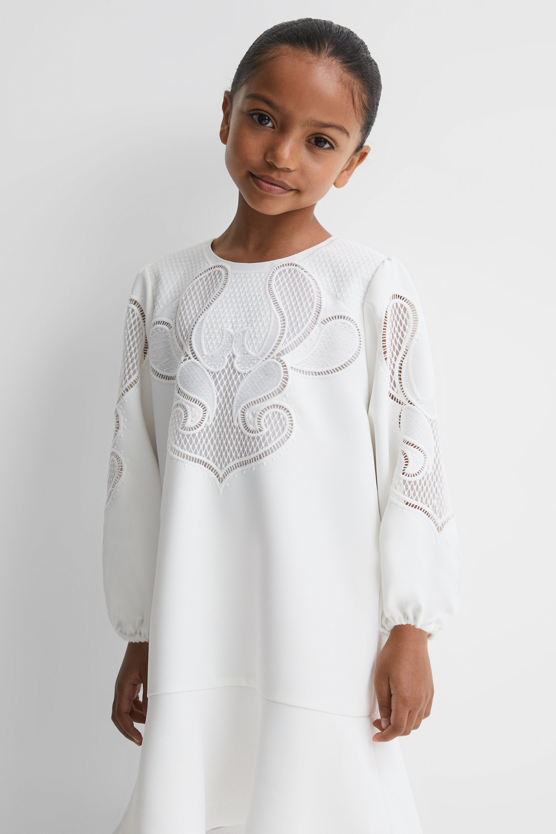 Reiss Kids' Toya - Ivory Senior Floral Embroidered Dress, Uk 9-10 Yrs