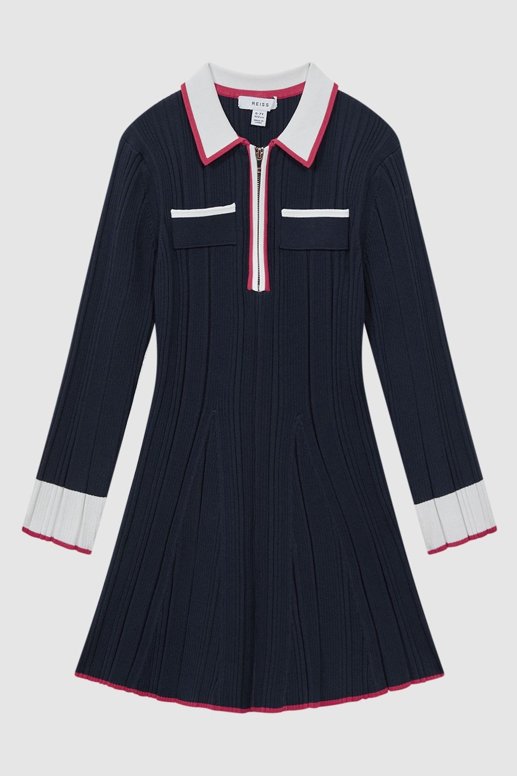 Reiss Kids' Annie - Navy Junior Ribbed Colourblock Mini Dress, Age 5-6 Years