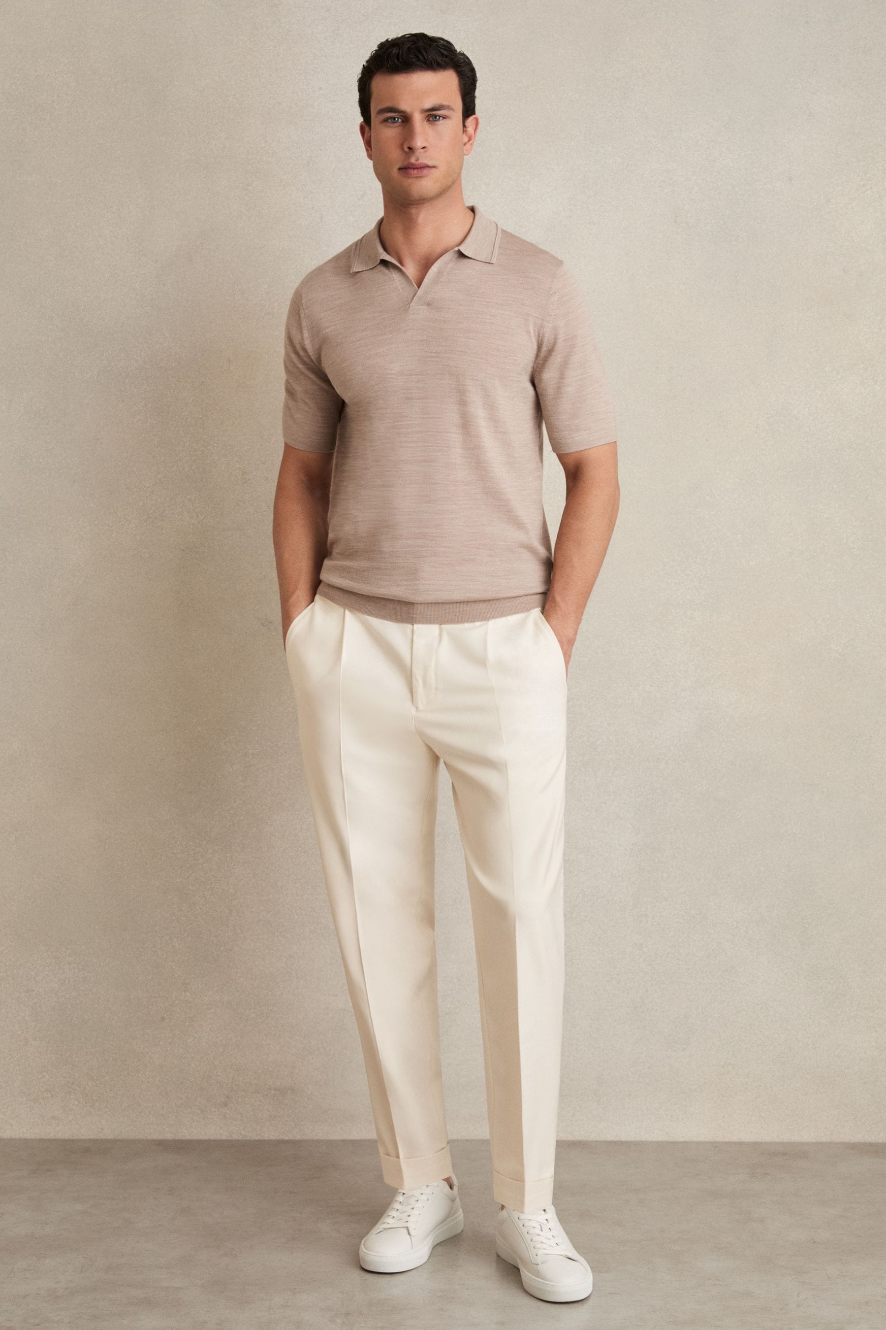 Reiss Brighton - Ecru Relaxed Drawstring Trousers With Turn-ups, 34