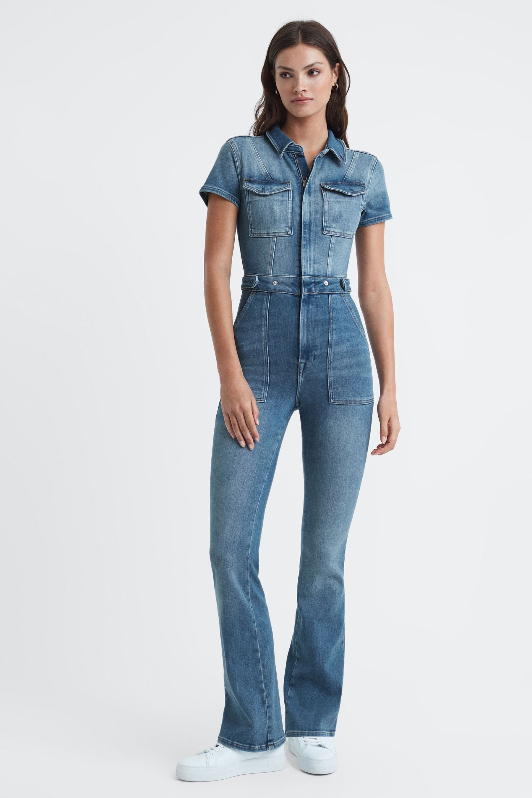 Good American Denim Bootcut Jumpsuit In Blue