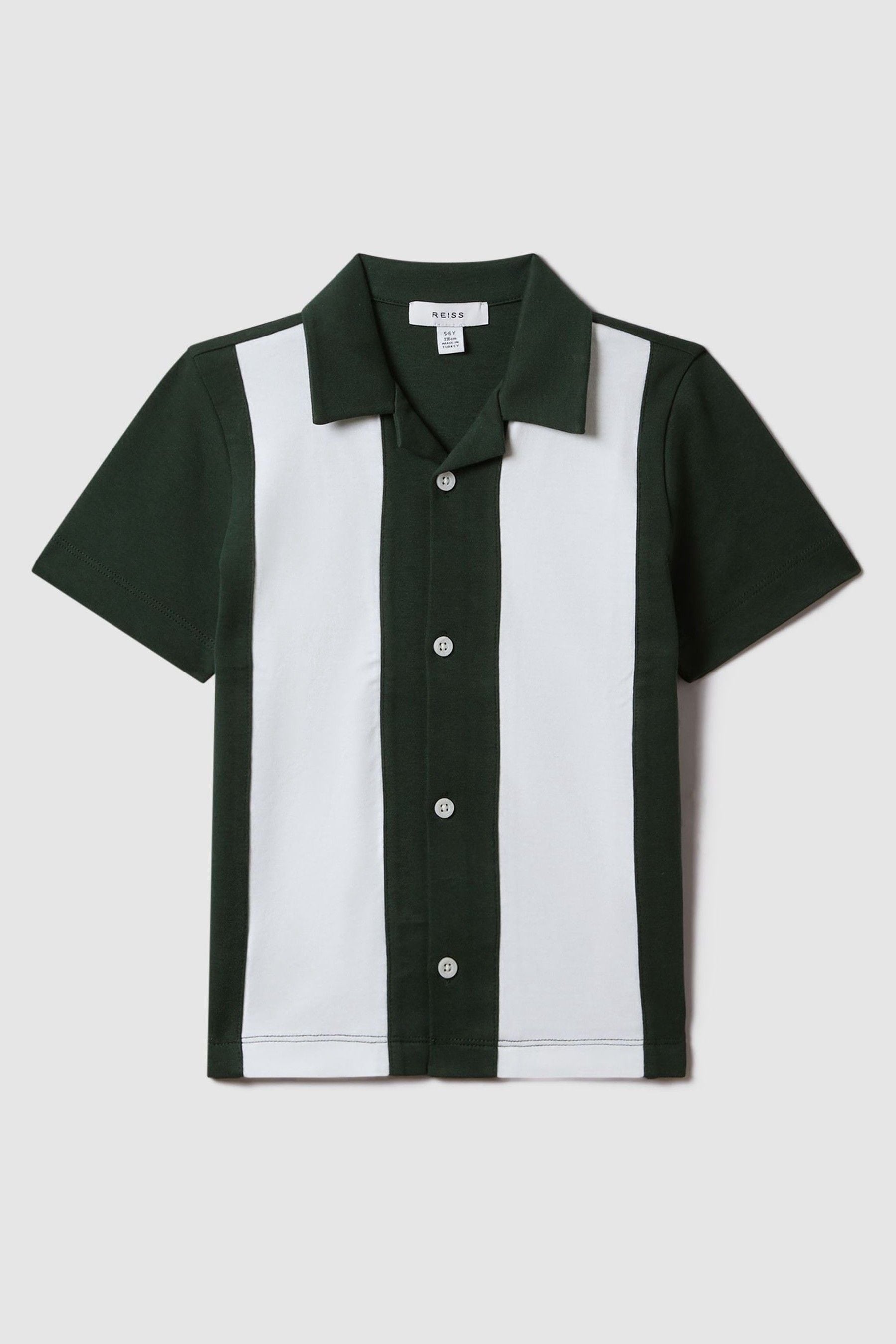 Reiss Skade - Green/ecru Teen Cotton Cuban Collar Bowling Shirt, Uk 13-14 Yrs