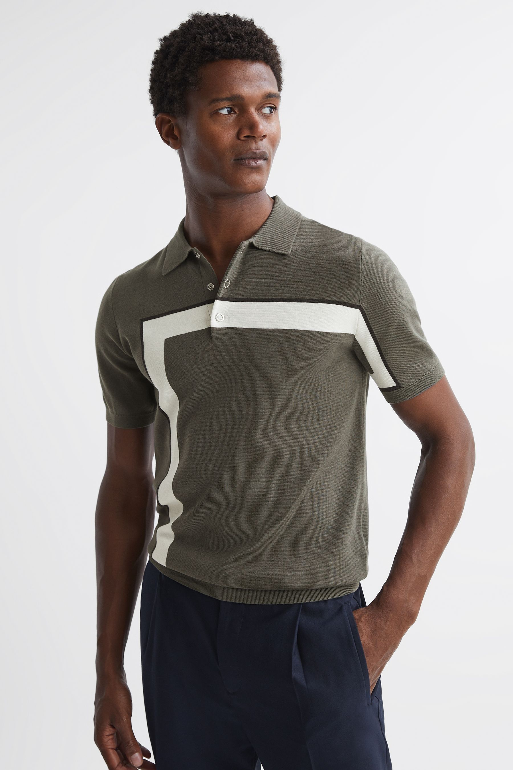 Shop Reiss Bello - Sage Striped Polo T-shirt, Xl