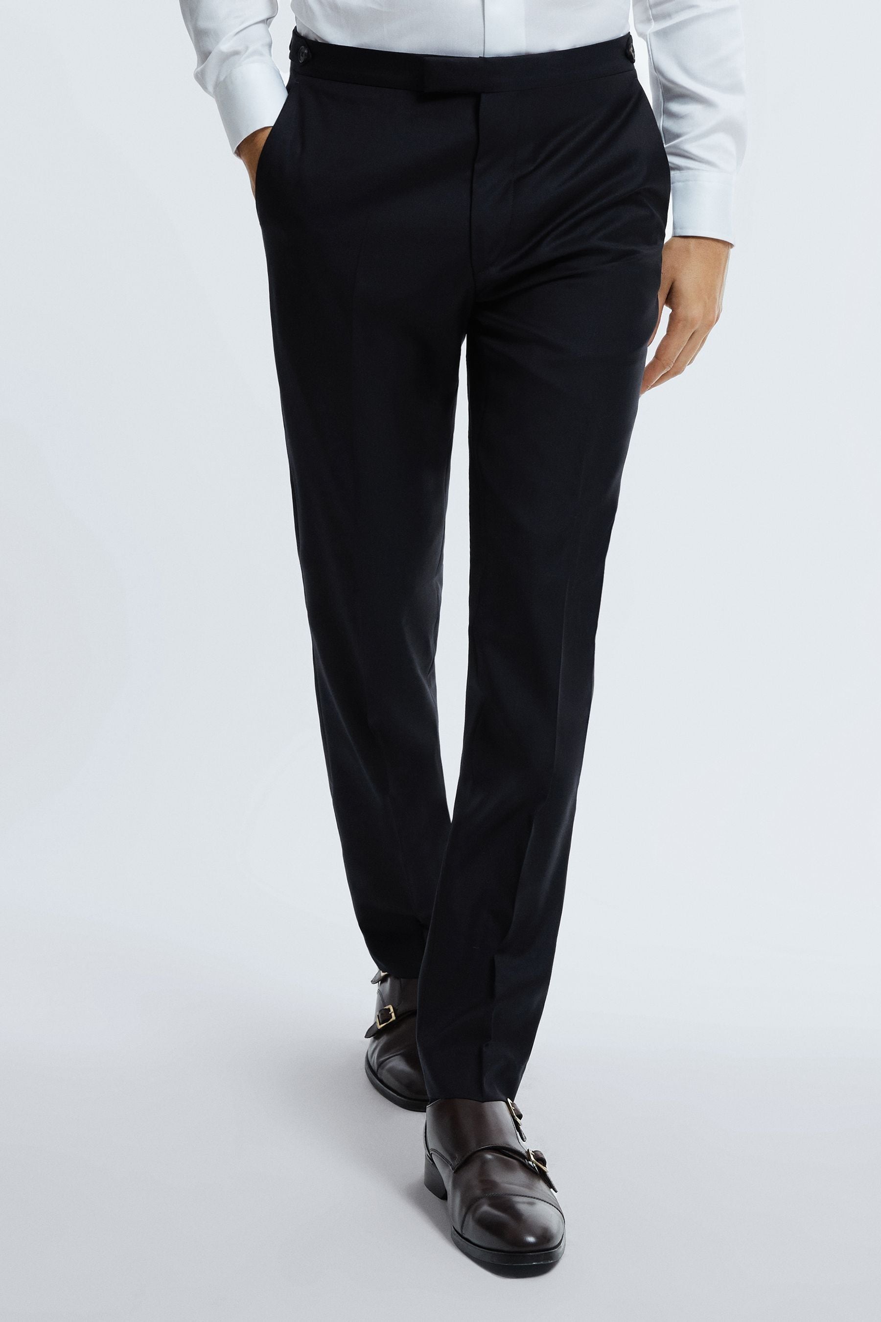 Atelier Wool-cashmere Slim Fit Adjustable Trousers In Midnight Navy