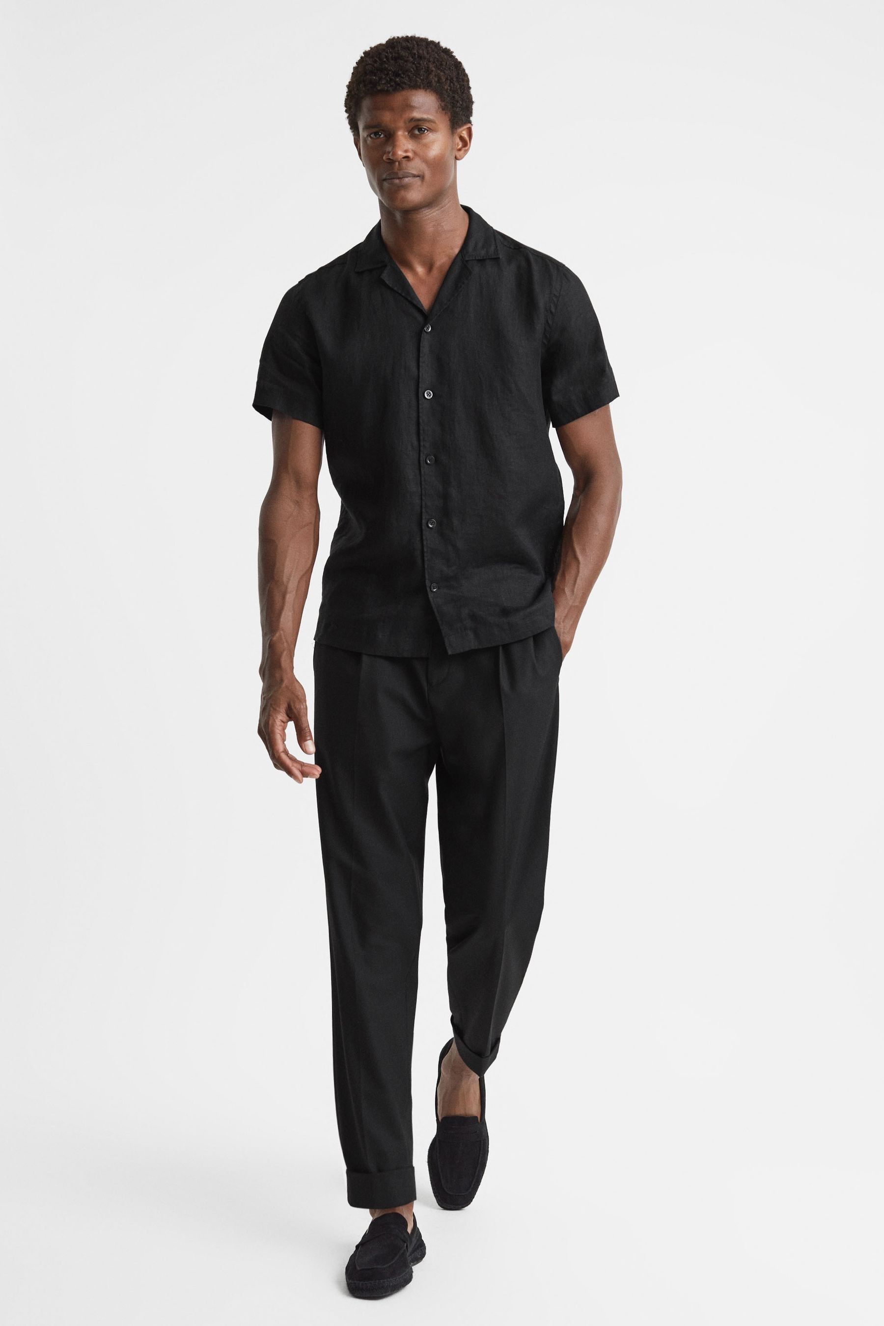 Reiss Mens Black Rufus Relaxed-fit Linen Shirt