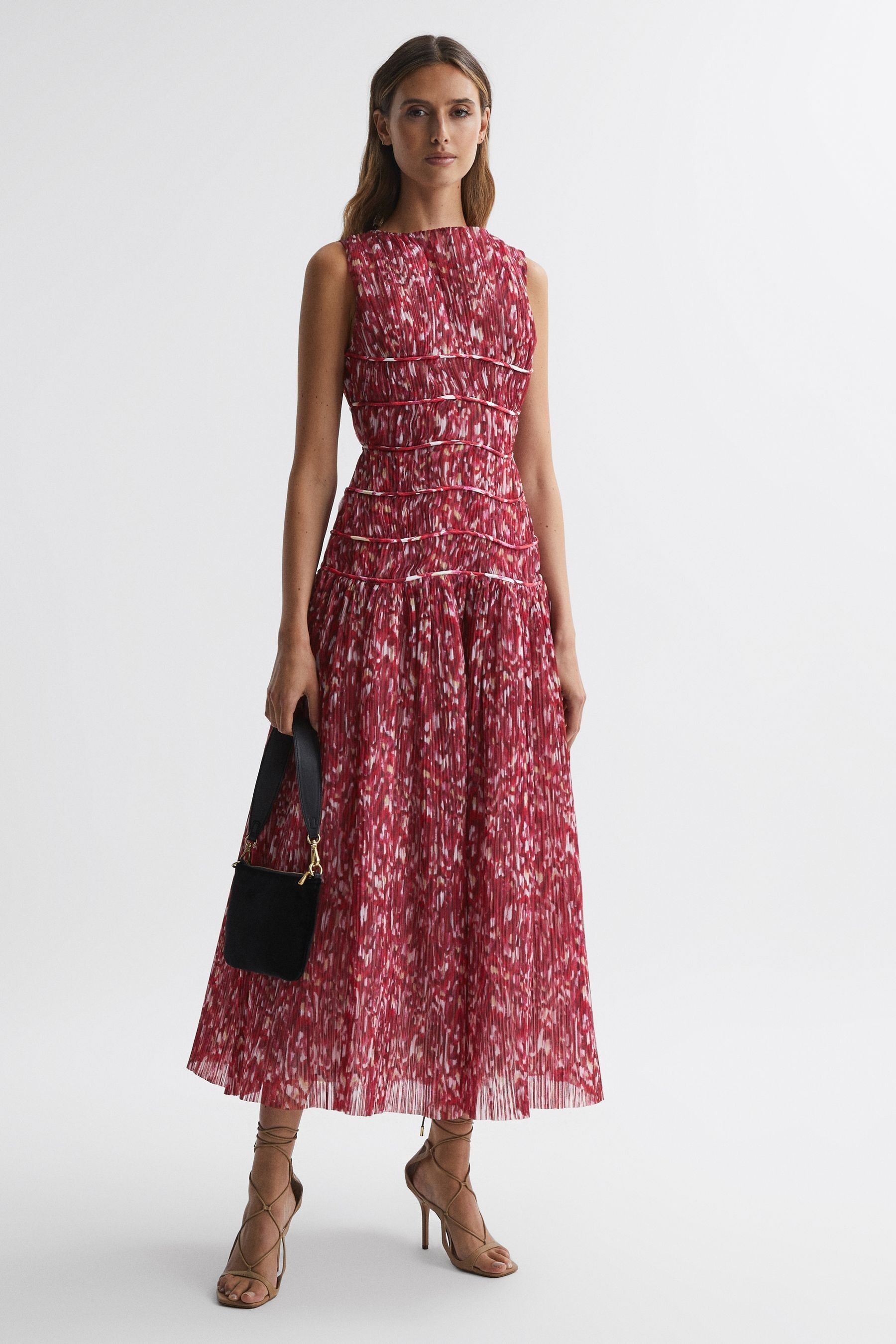 Shop Rachel Gilbert Floral Pleated Midi Dress In Red Print