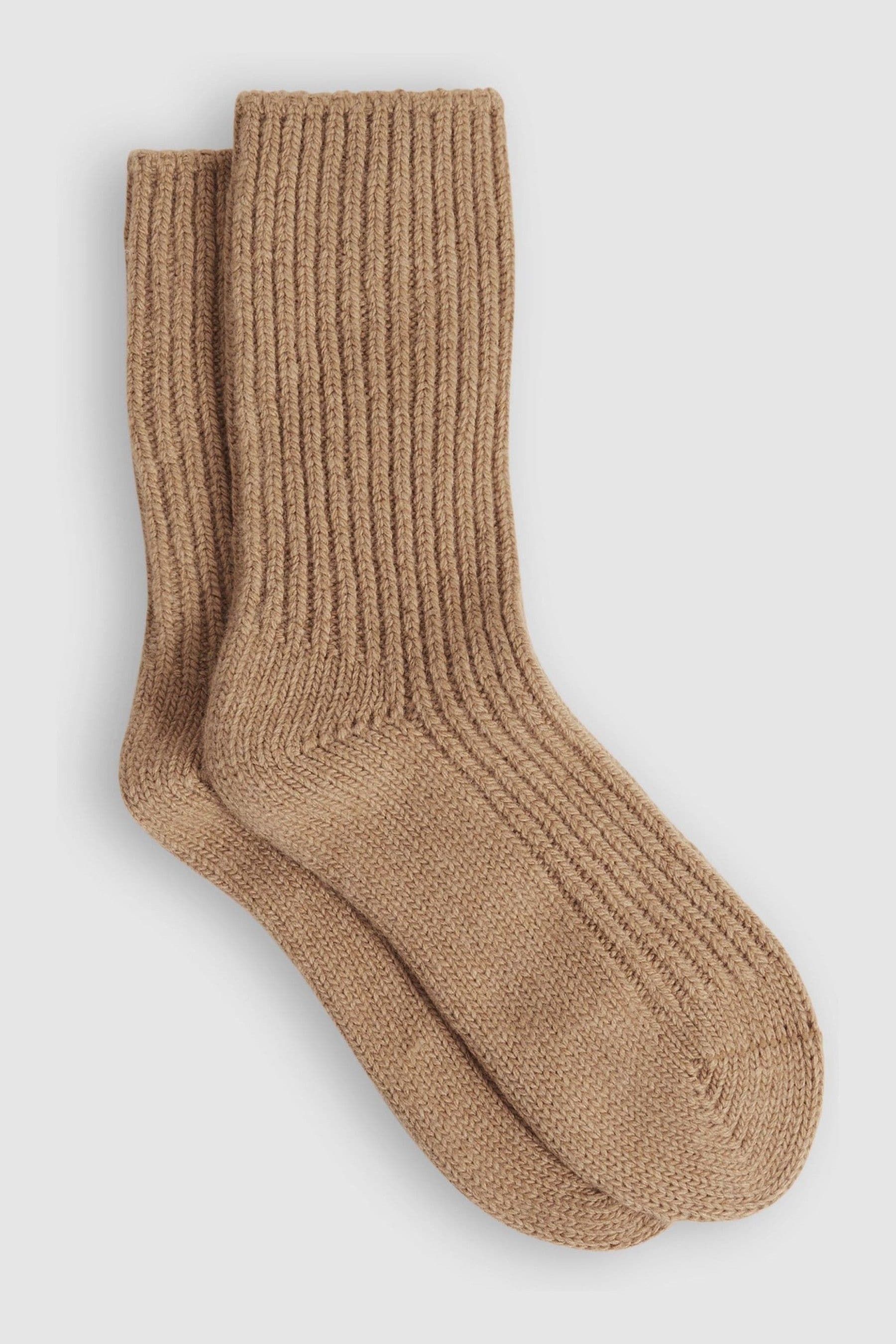 Shop Reiss Carmen - Camel Wool Blend Ribbed Socks, Uk 3-5