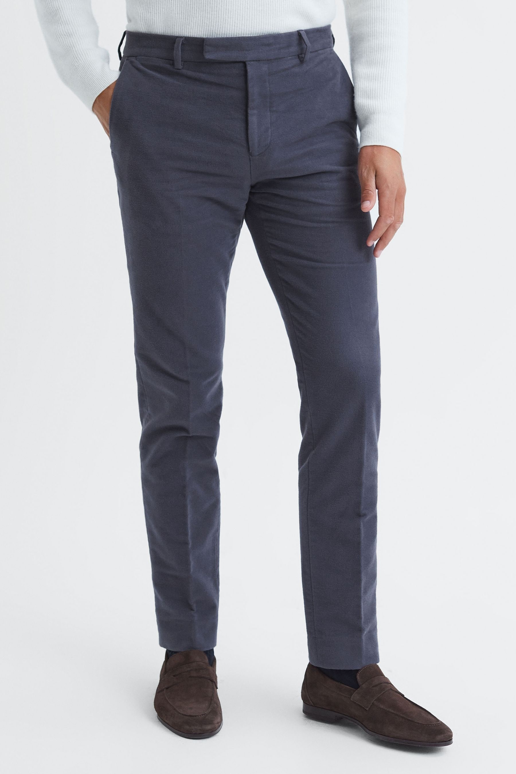 Reiss Spark - Airforce Blue Slim Fit Moleskin Trousers, 28