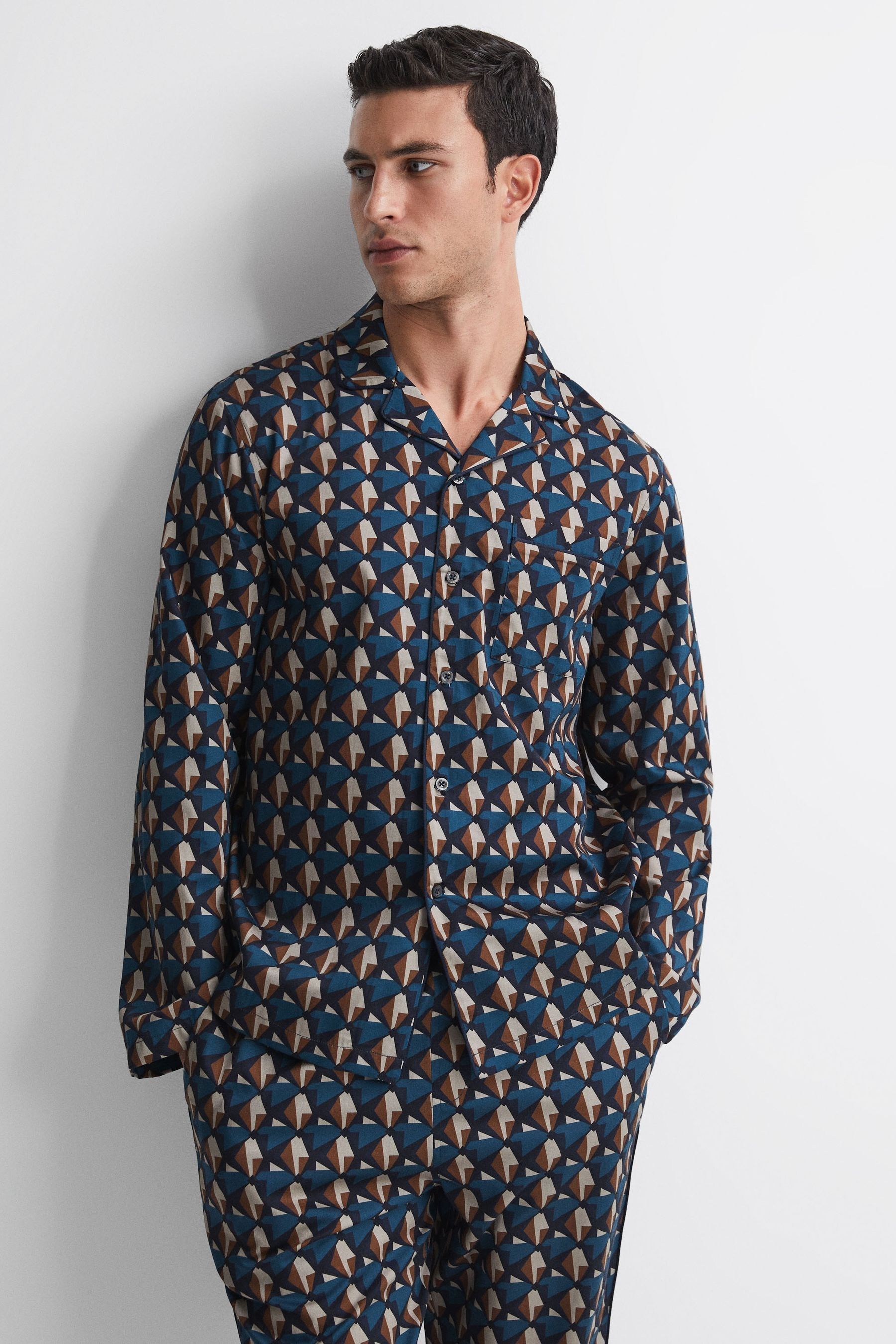 Reiss Thurlow - Multi Cotton Printed Cuban Collar Pyjama Top, M