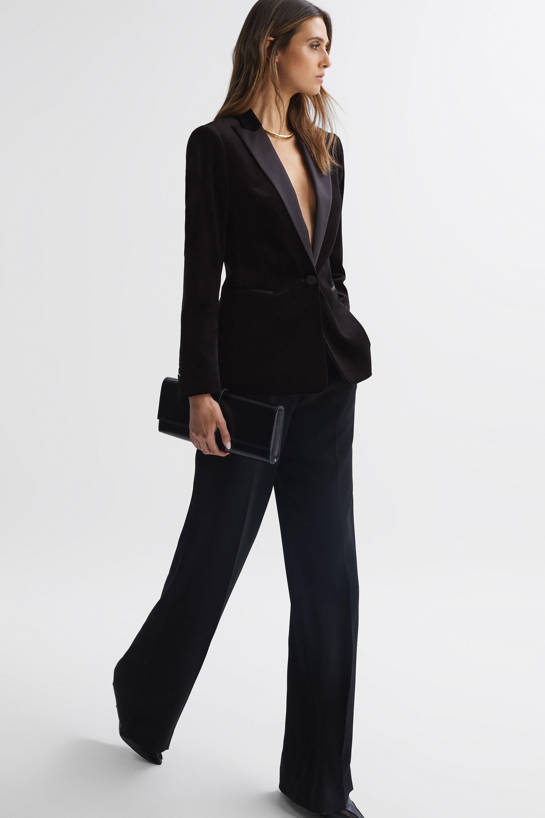 Reiss Opal - Black Fitted Velvet Single Breasted Suit Blazer, Us 12