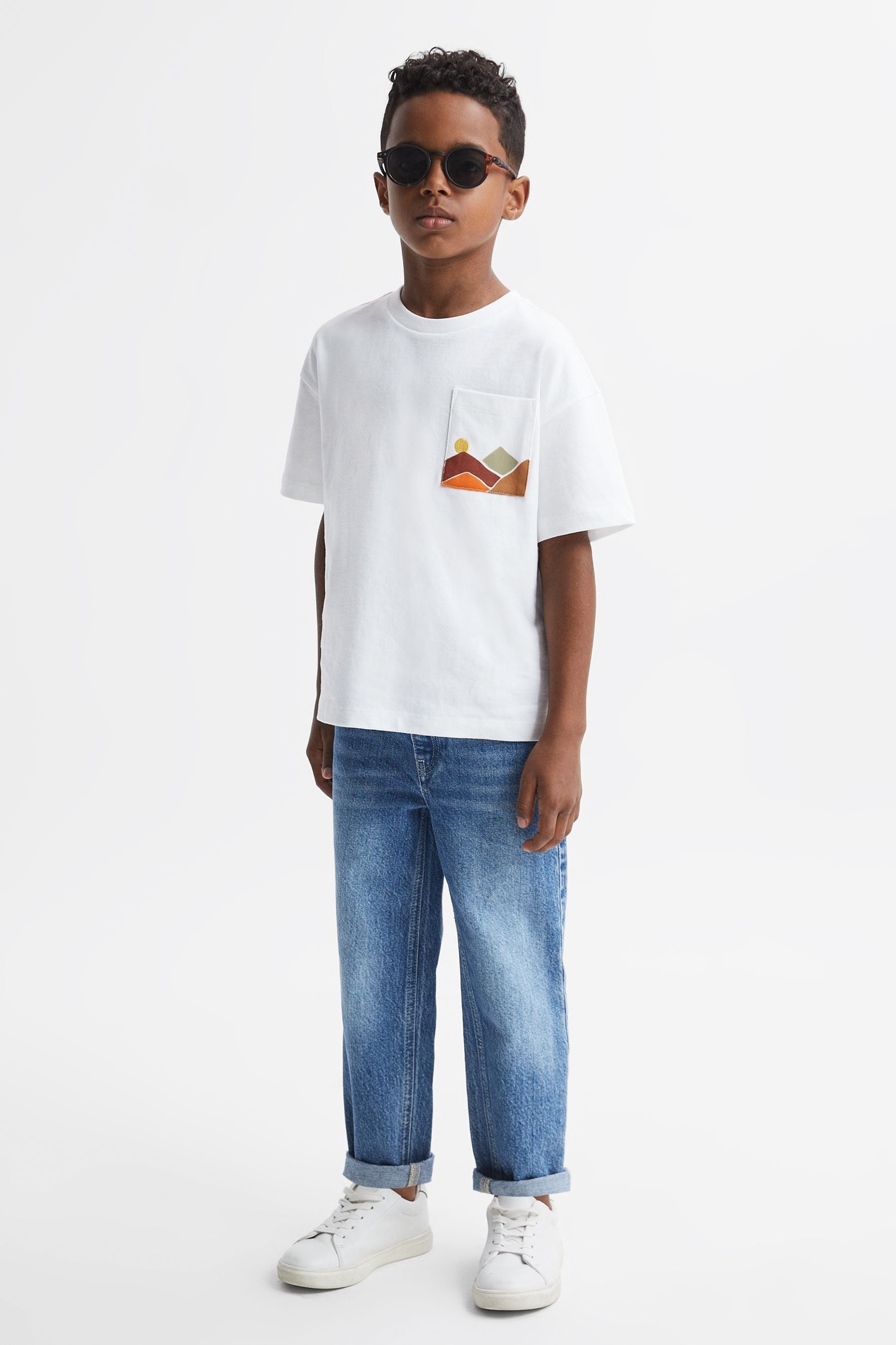 Reiss Dunes - White Junior Relaxed Fit Cotton Motif T-shirt, Age 3-4 Years
