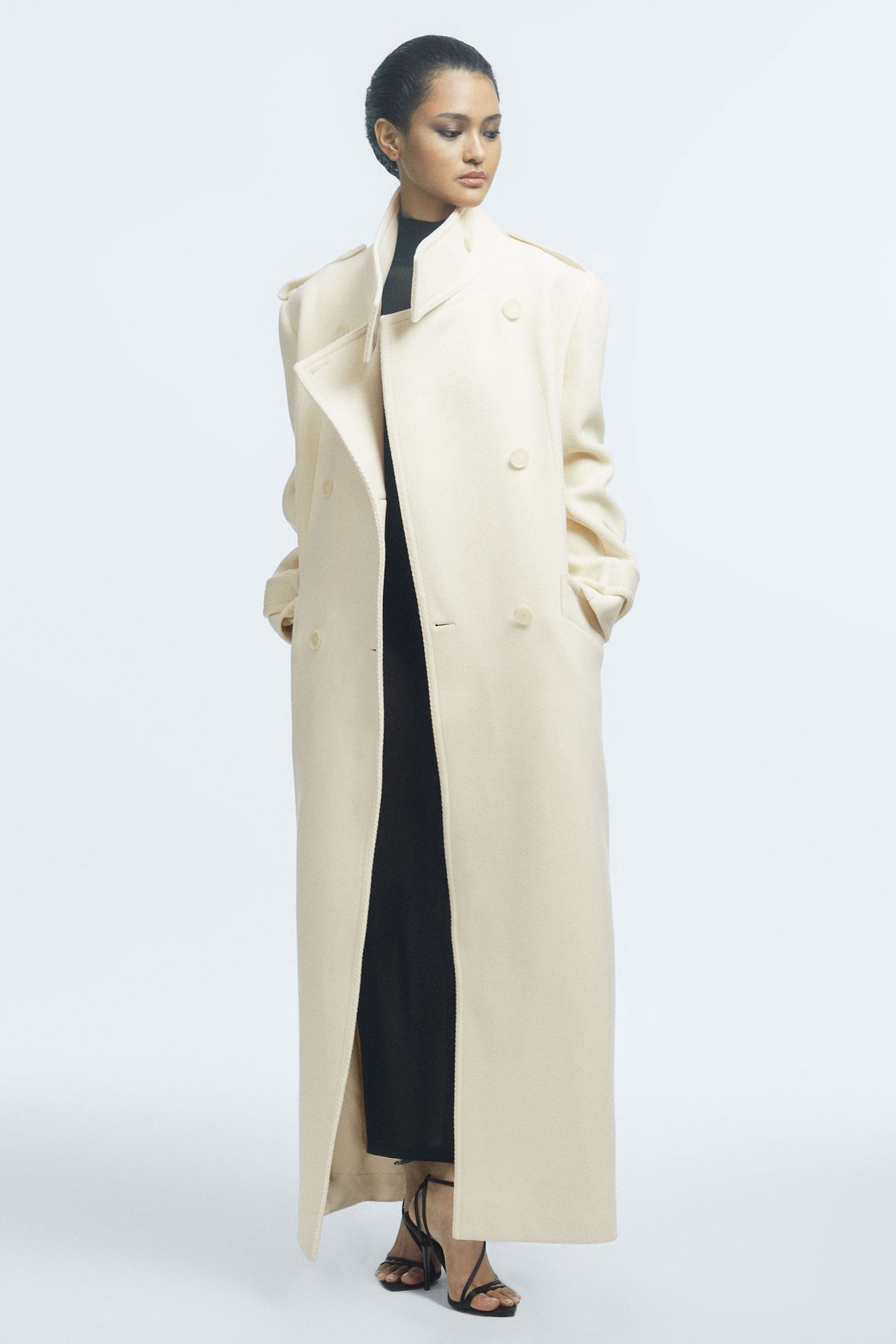 Reiss Taylor - Atelier Oversized Wool Double Breasted Long Coat, Us 12 In Cream