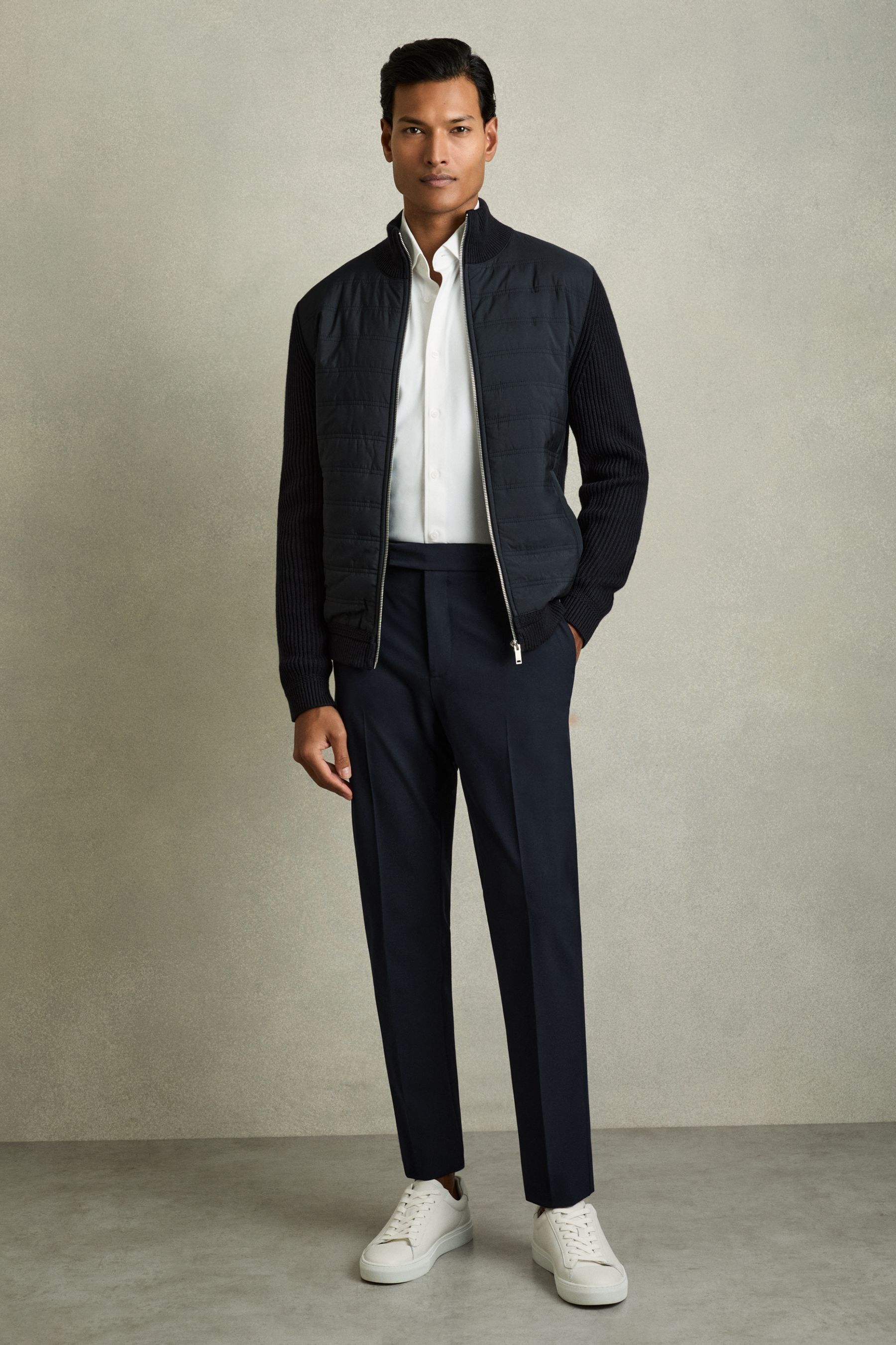 Reiss Found Navy Relaxed Drawstring Trousers, 30, Navy/Camel