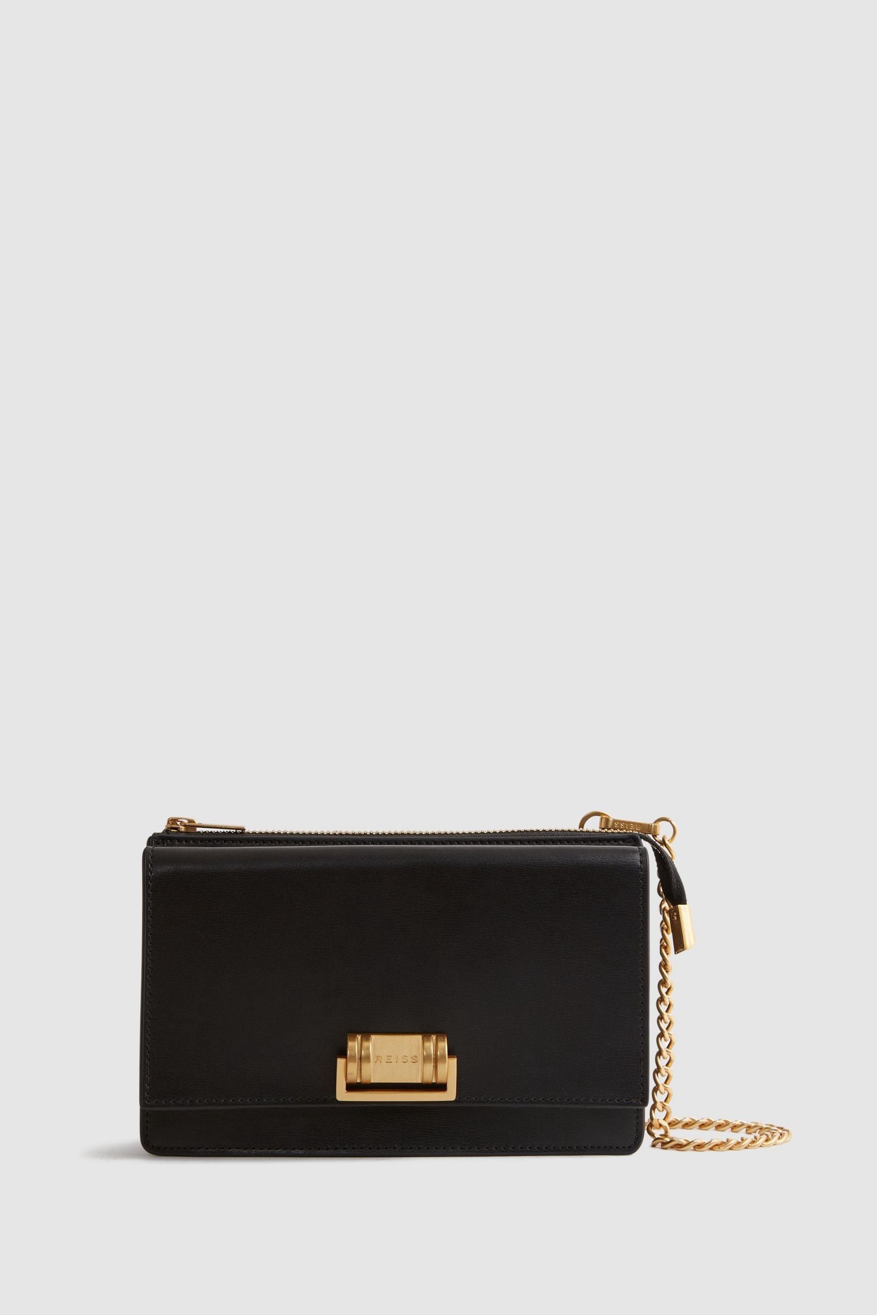 Reiss Picton - Black Leather Chain Crossbody Bag, One