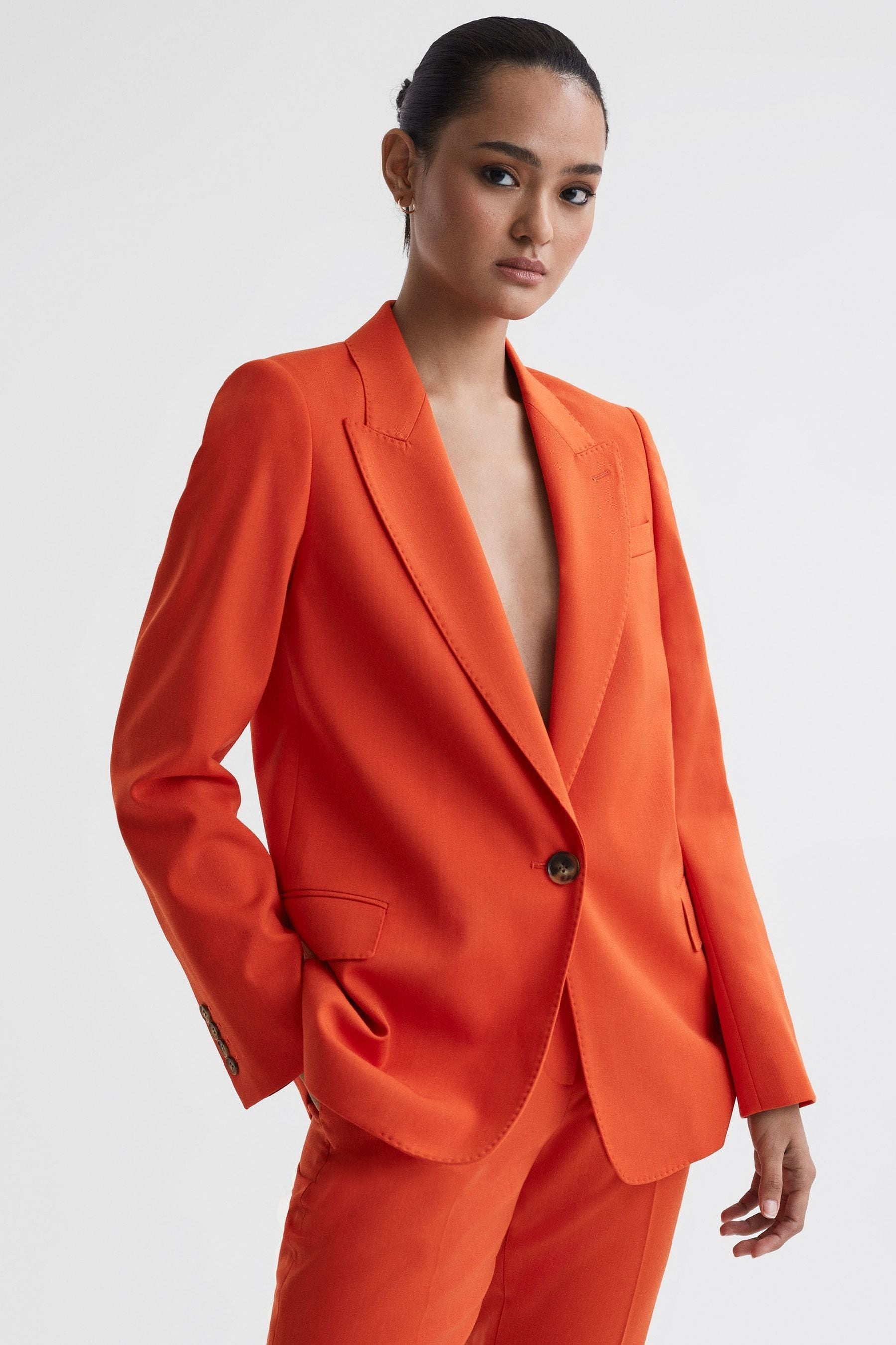 Reiss Celia - Orange Tailored Fit Wool Blend Single Breasted Suit Blazer, Us 2