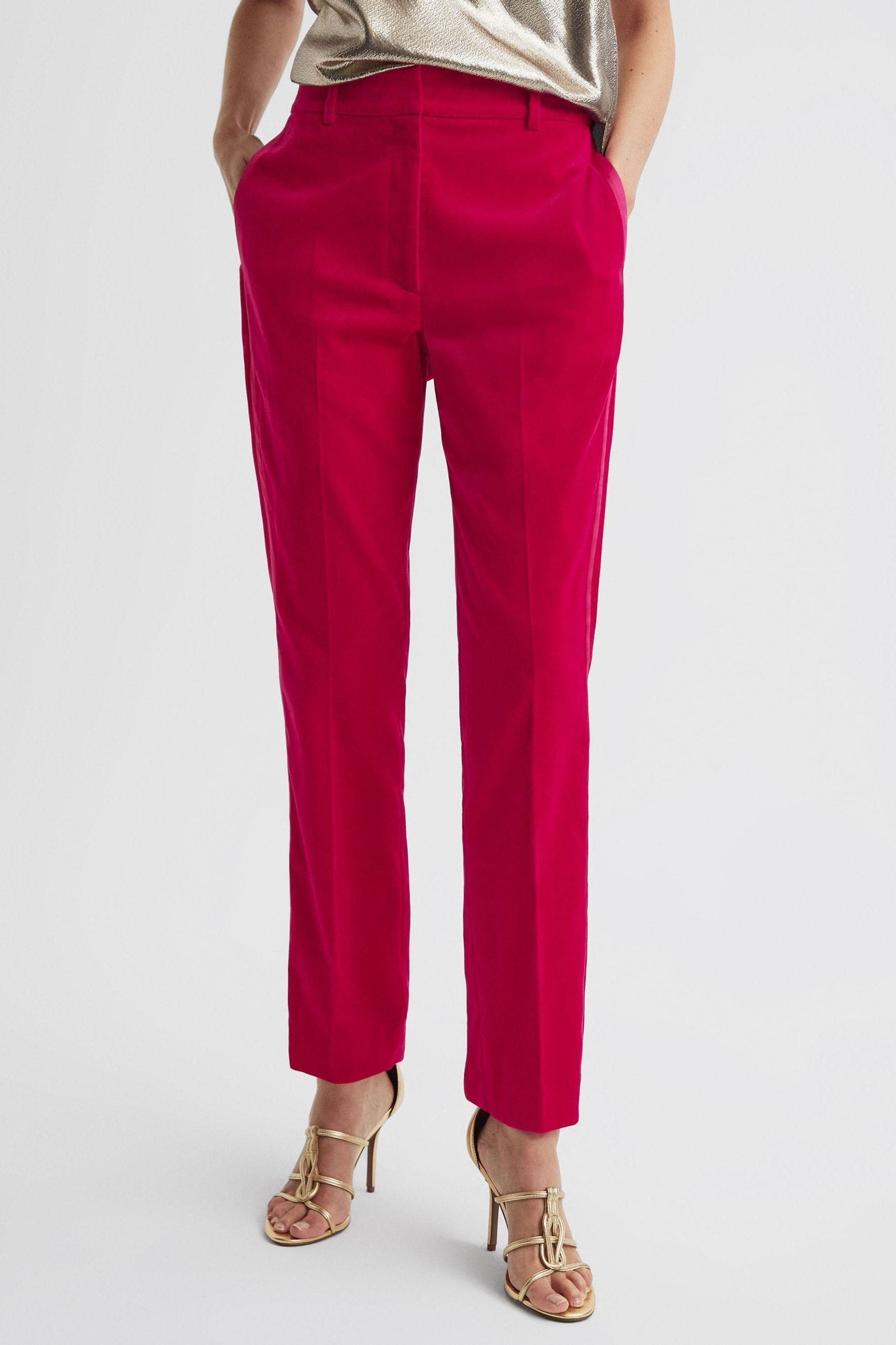 Shop Reiss Rosa - Pink Velvet Tapered Suit Trousers, Uk 14 R
