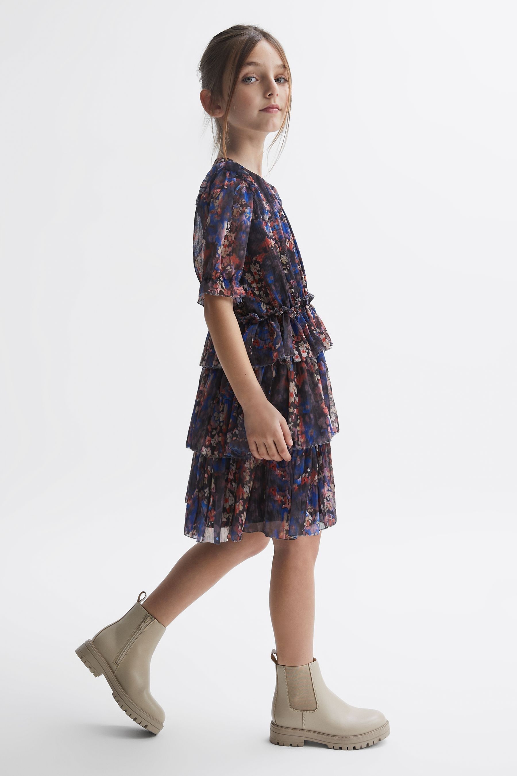 Reiss Henrietta - Navy Print Junior Printed Tiered Dress, 8 - 9 Years In Navy Print