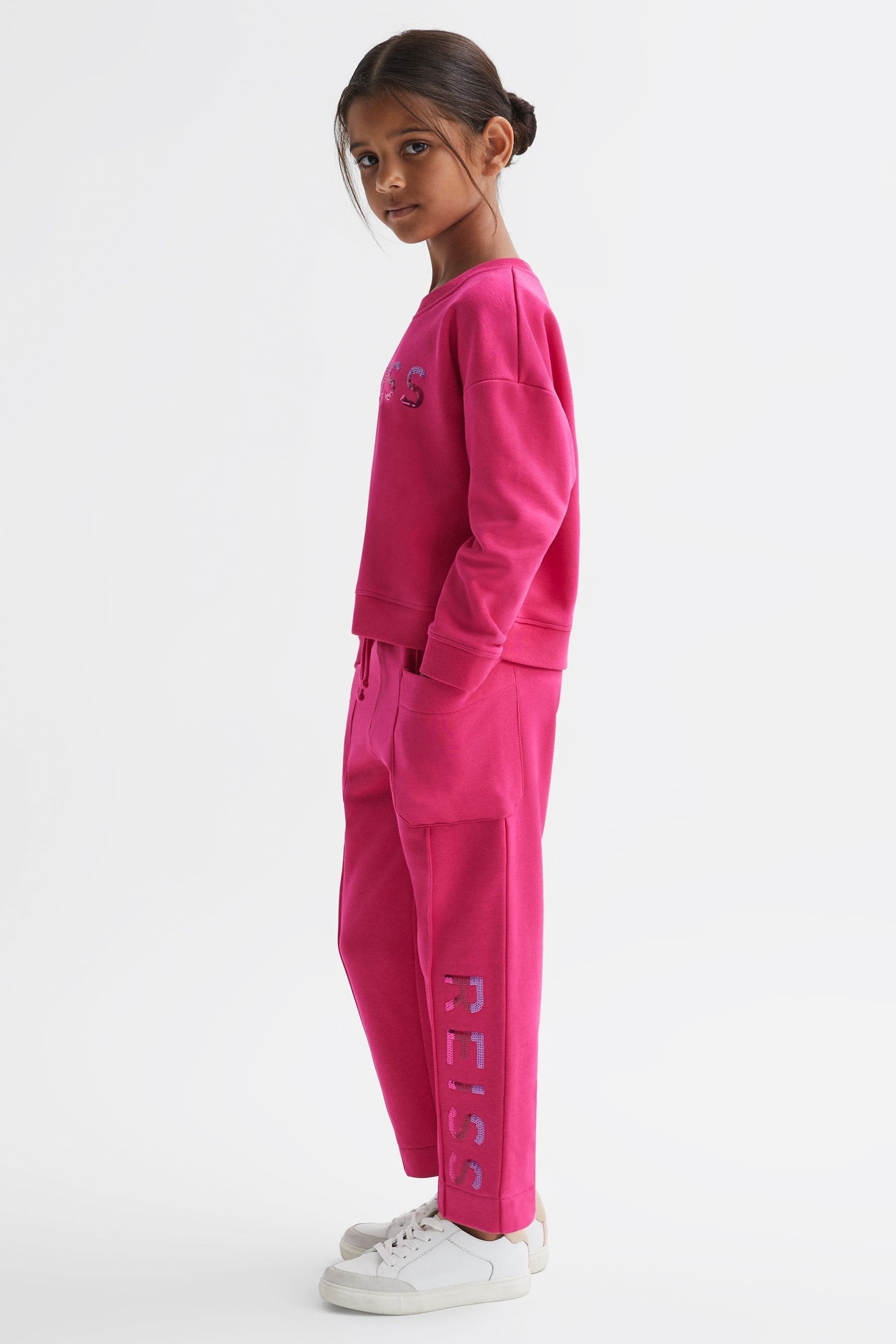 Reiss Mina Joggers Cotton Sequin, Bright Pink Size: 9