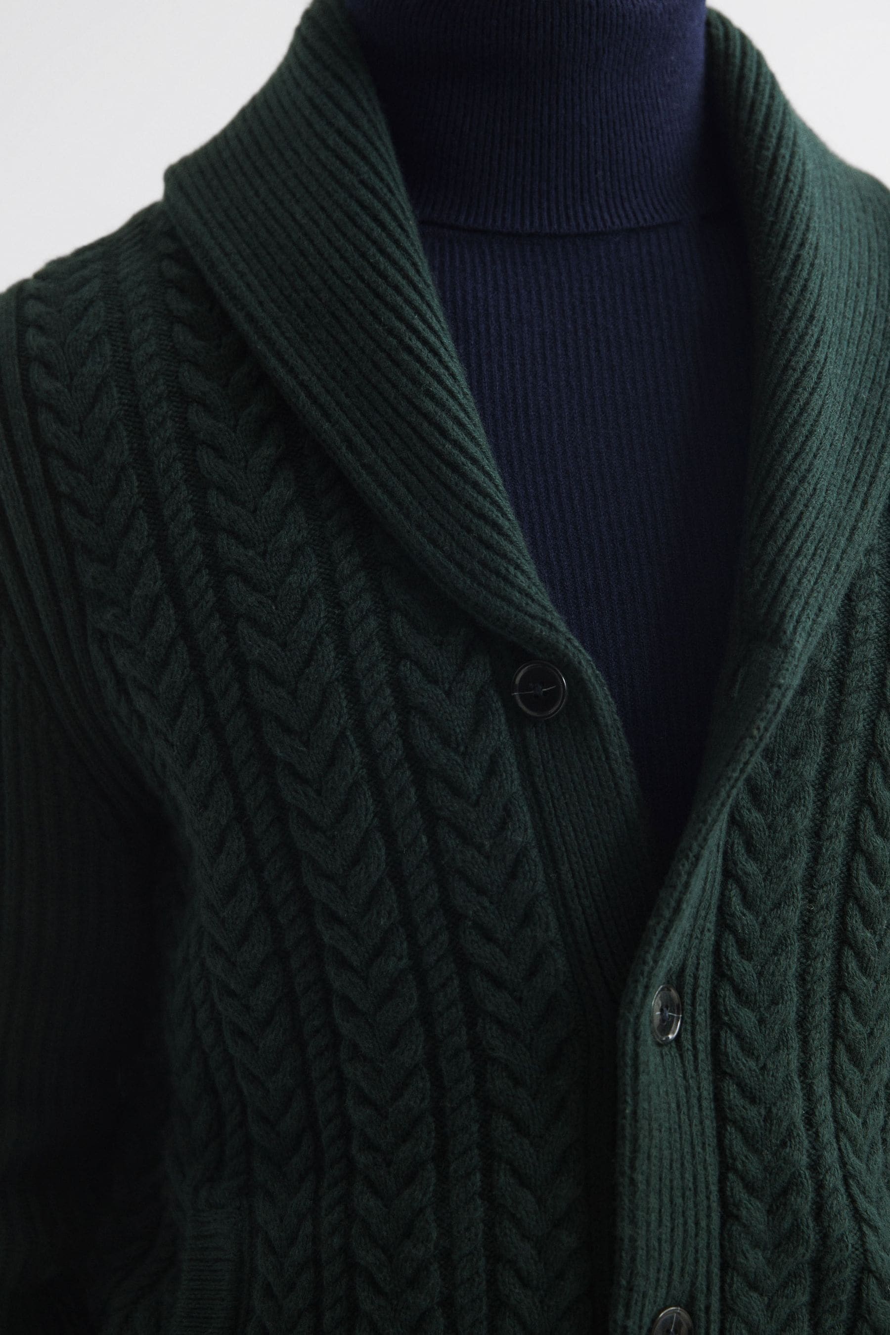 Reiss Ashbury - Forest Green Cable Knitted Cardigan, Xxl