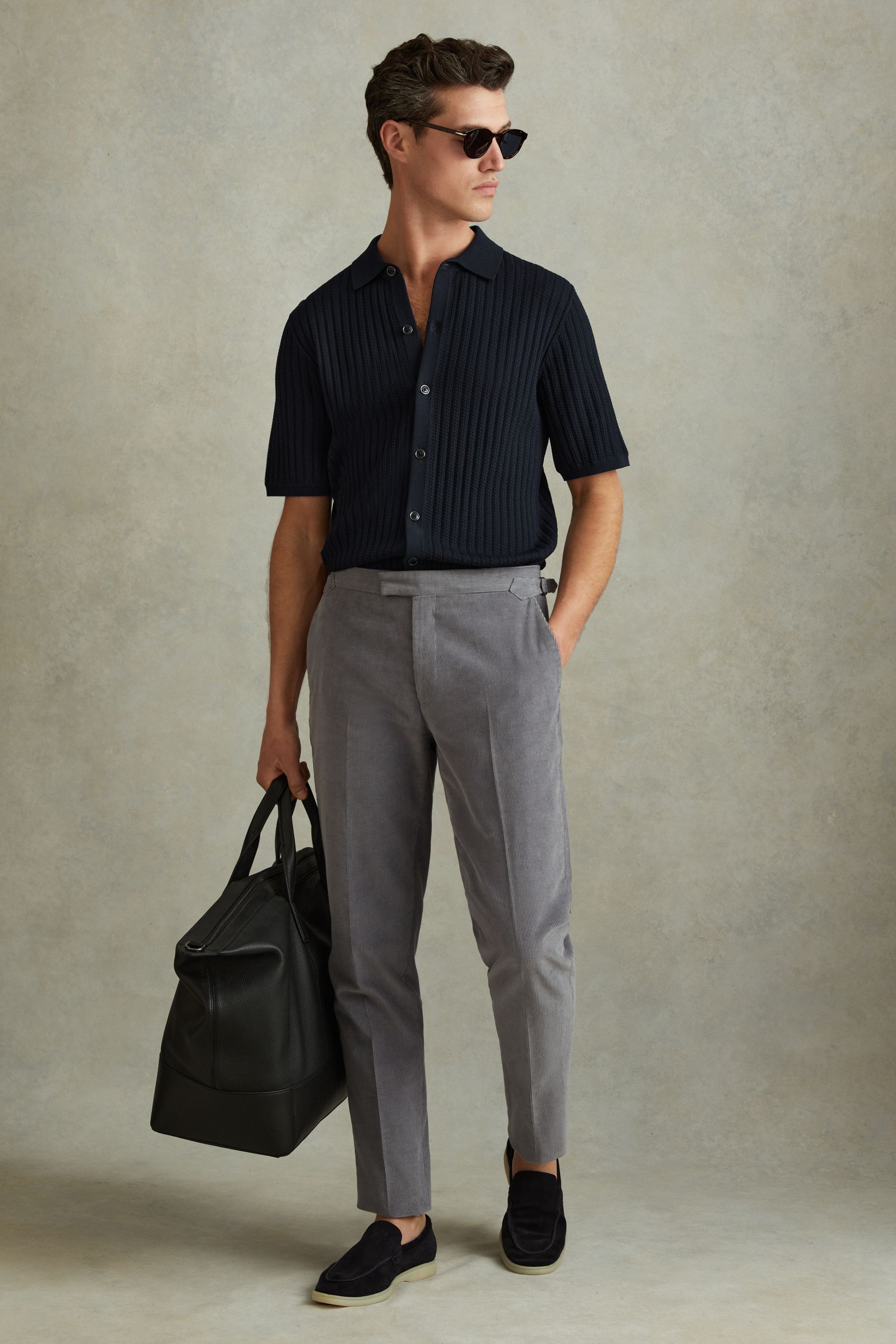 Shop Reiss Murray - Navy Textured Knitted Shirt, M