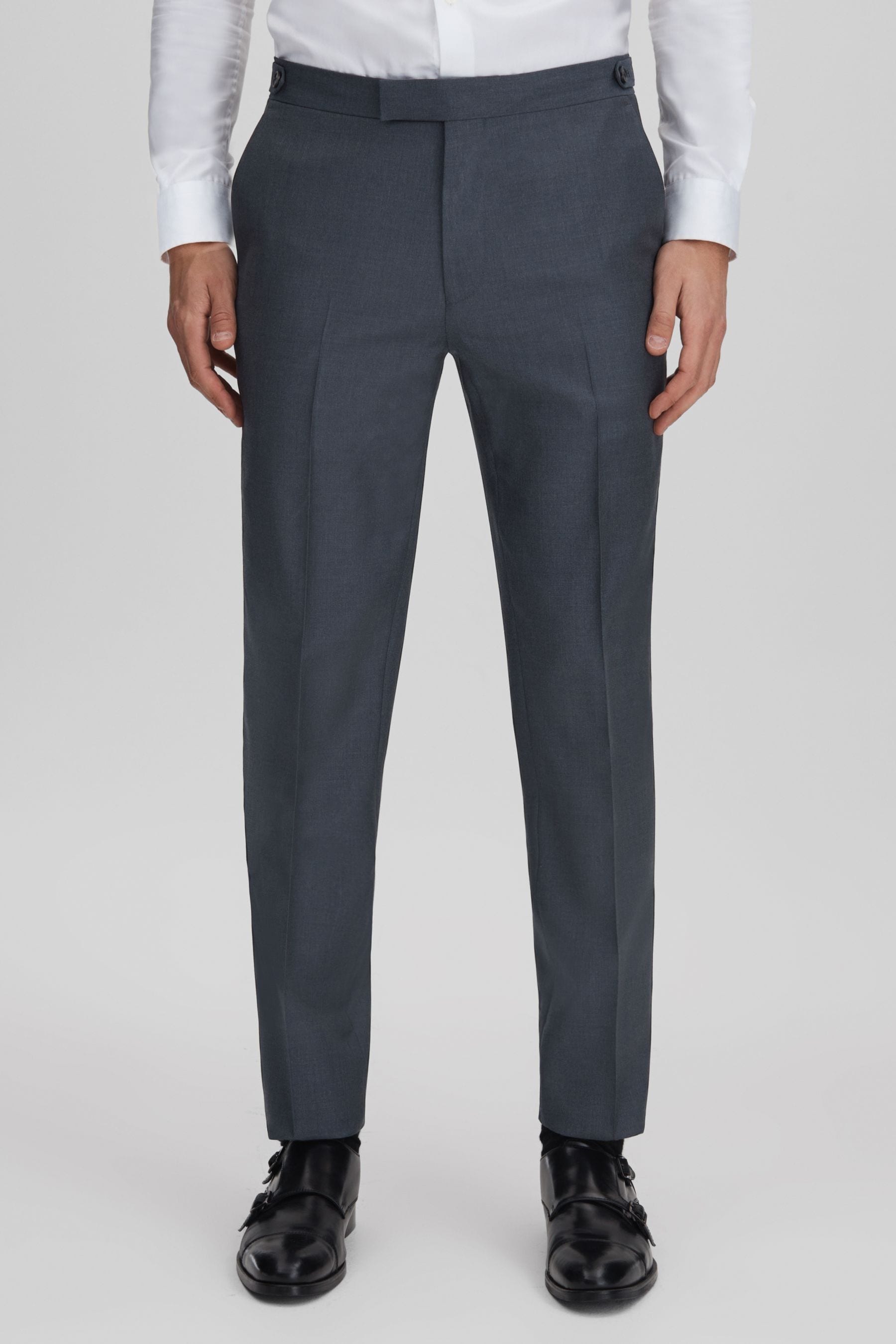 Shop Reiss Humble - Airforce Blue Slim Fit Wool Side Adjuster Trousers, 36