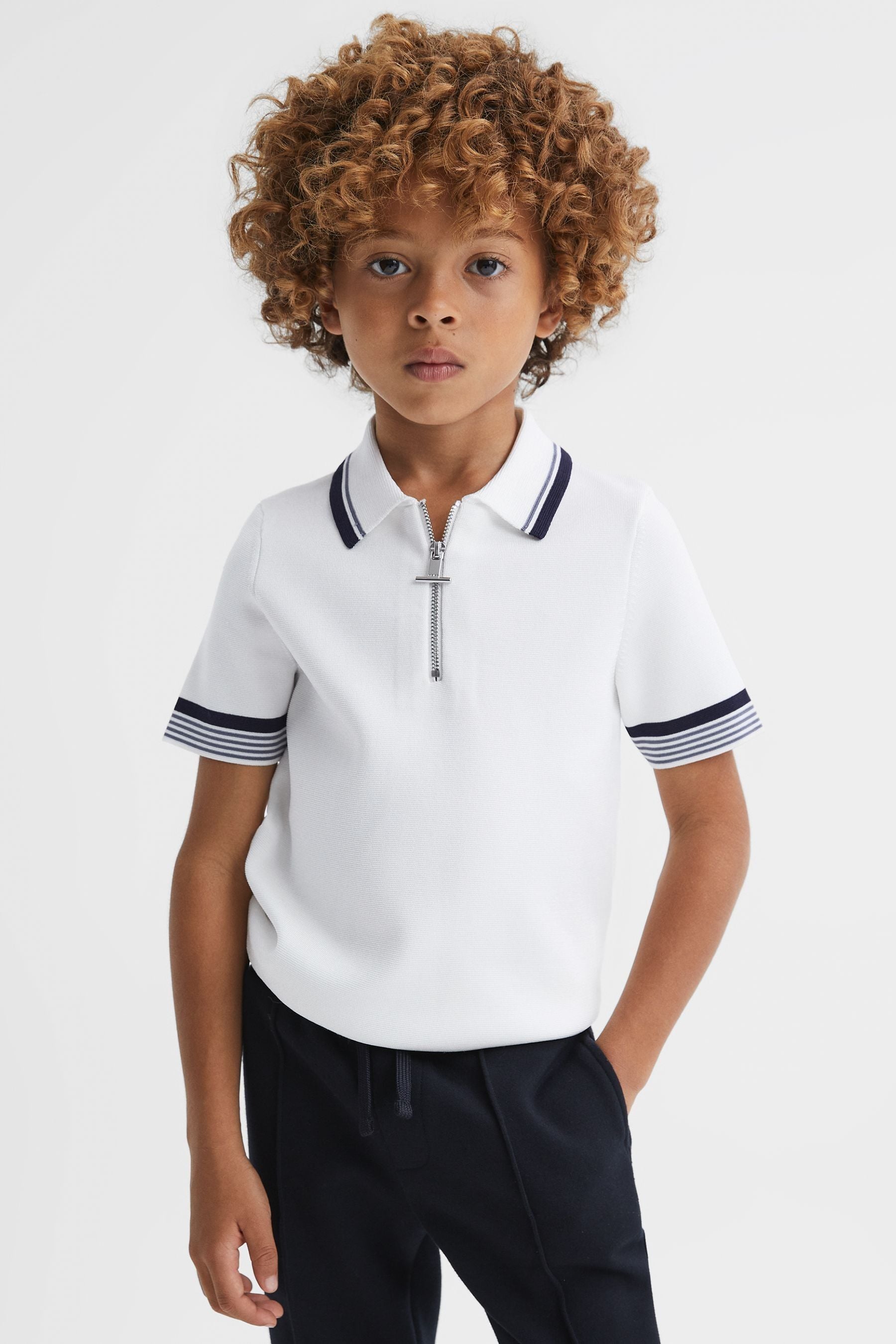 Reiss Chelsea - Optic White Junior Half-zip Polo Shirt, Age 4-5 Years
