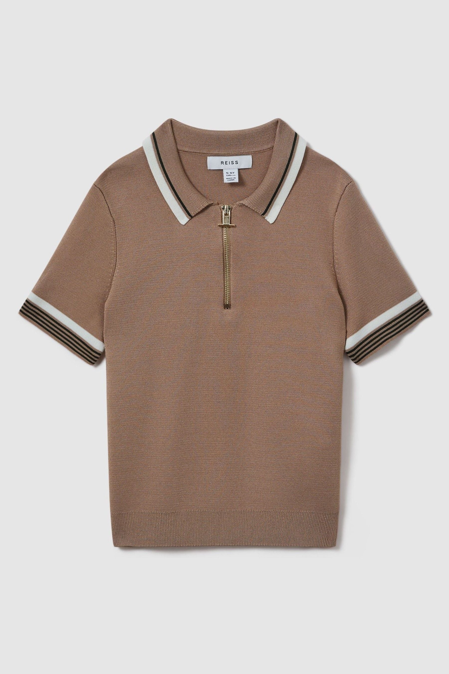 Reiss Kids' Chelsea - Warm Taupe Junior Half-zip Polo Shirt, Age 6-7 Years